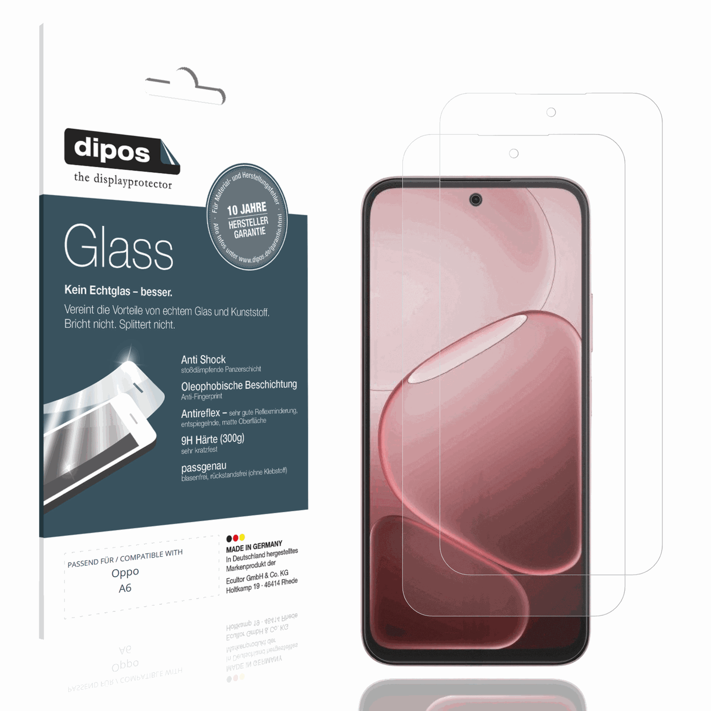 Matte Displayschutzfolie von dipos passend f�r Oppo A6, 9H kratzfest und blasenfrei montiert