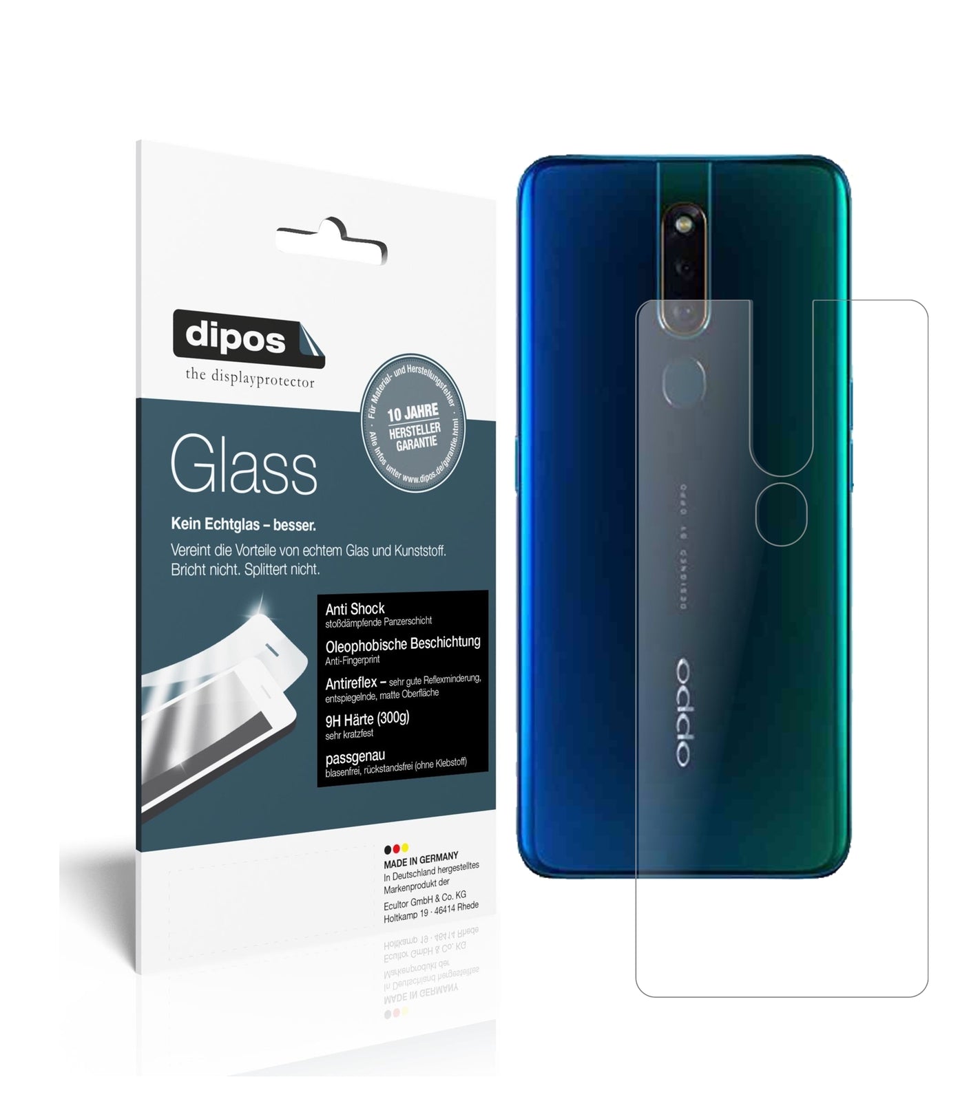 Matte Displayschutzfolie von dipos passend für Oppo F11 Rückseite, 9H kratzfest und blasenfrei montiert