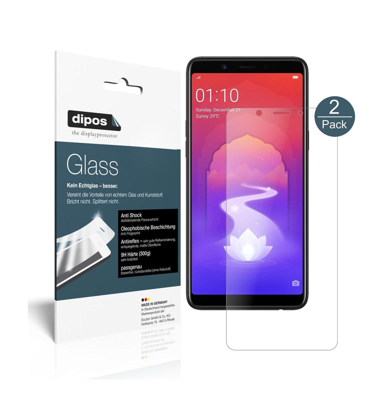 Matte Displayschutzfolie von dipos passend für Oppo Realme 1, 9H kratzfest und blasenfrei montiert