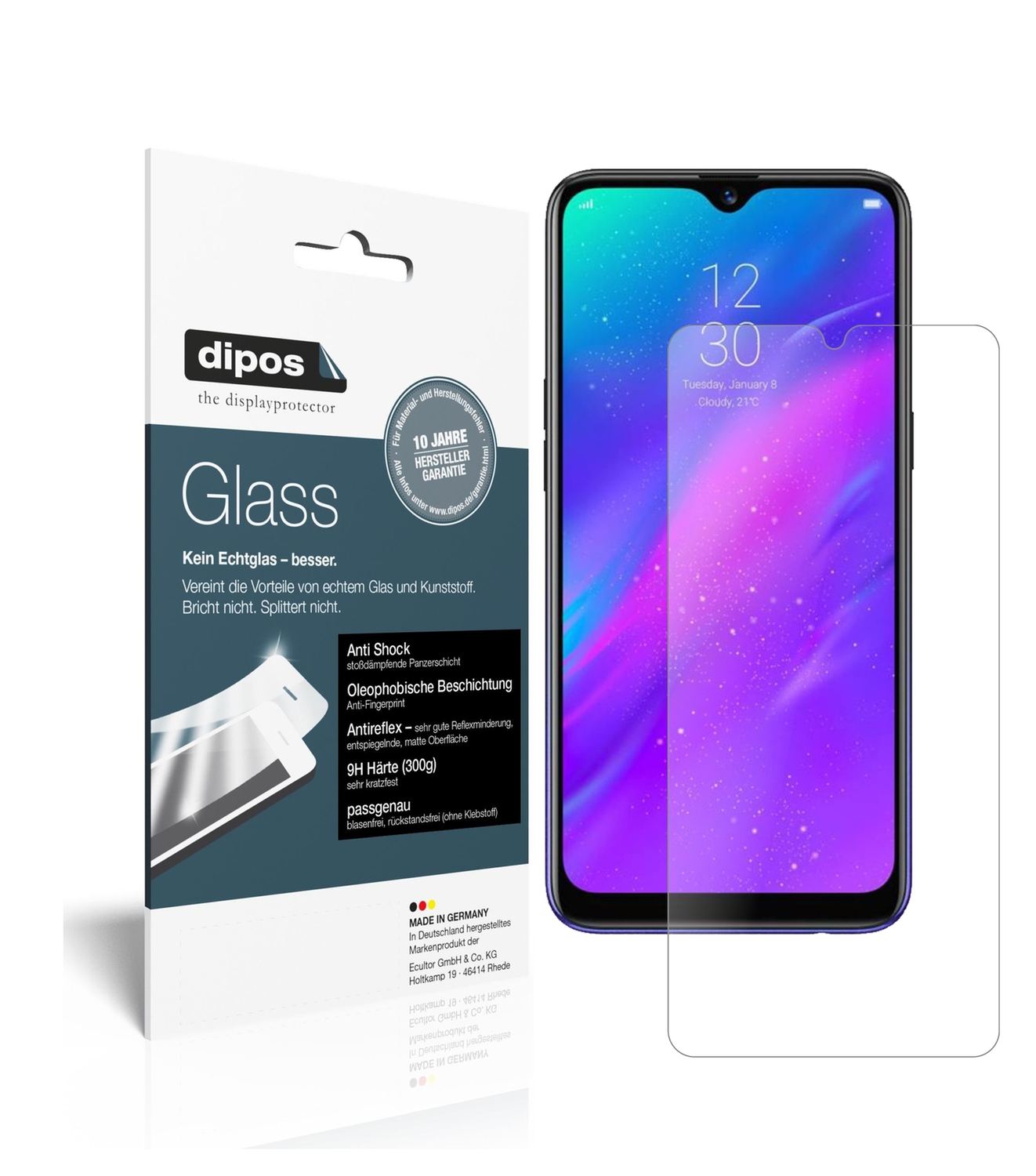 Matte Displayschutzfolie von dipos passend für Oppo Realme 3, 9H kratzfest und blasenfrei montiert