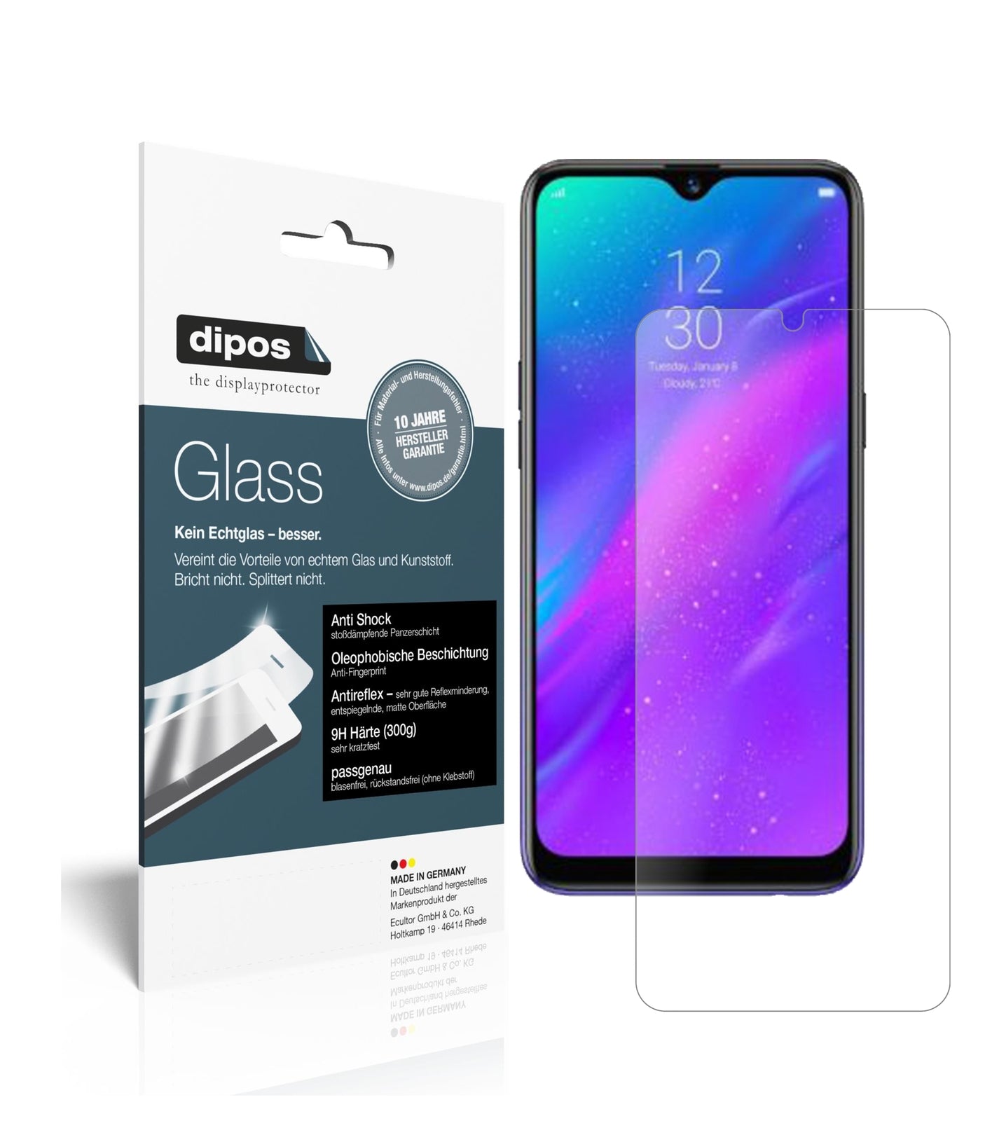 Matte Displayschutzfolie von dipos passend für Oppo Realme 3 Pro, 9H kratzfest und blasenfrei montiert
