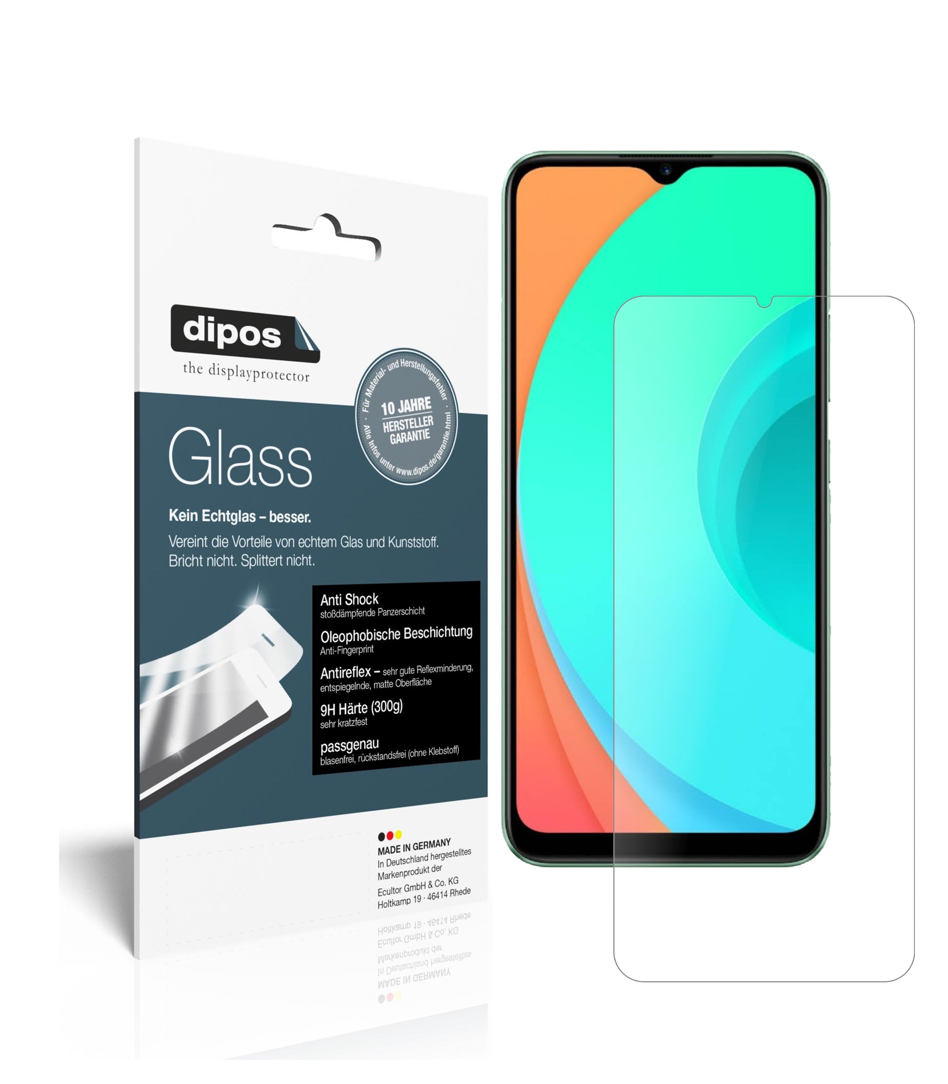 Matte Displayschutzfolie von dipos passend für Oppo Realme C11, 9H kratzfest und blasenfrei montiert