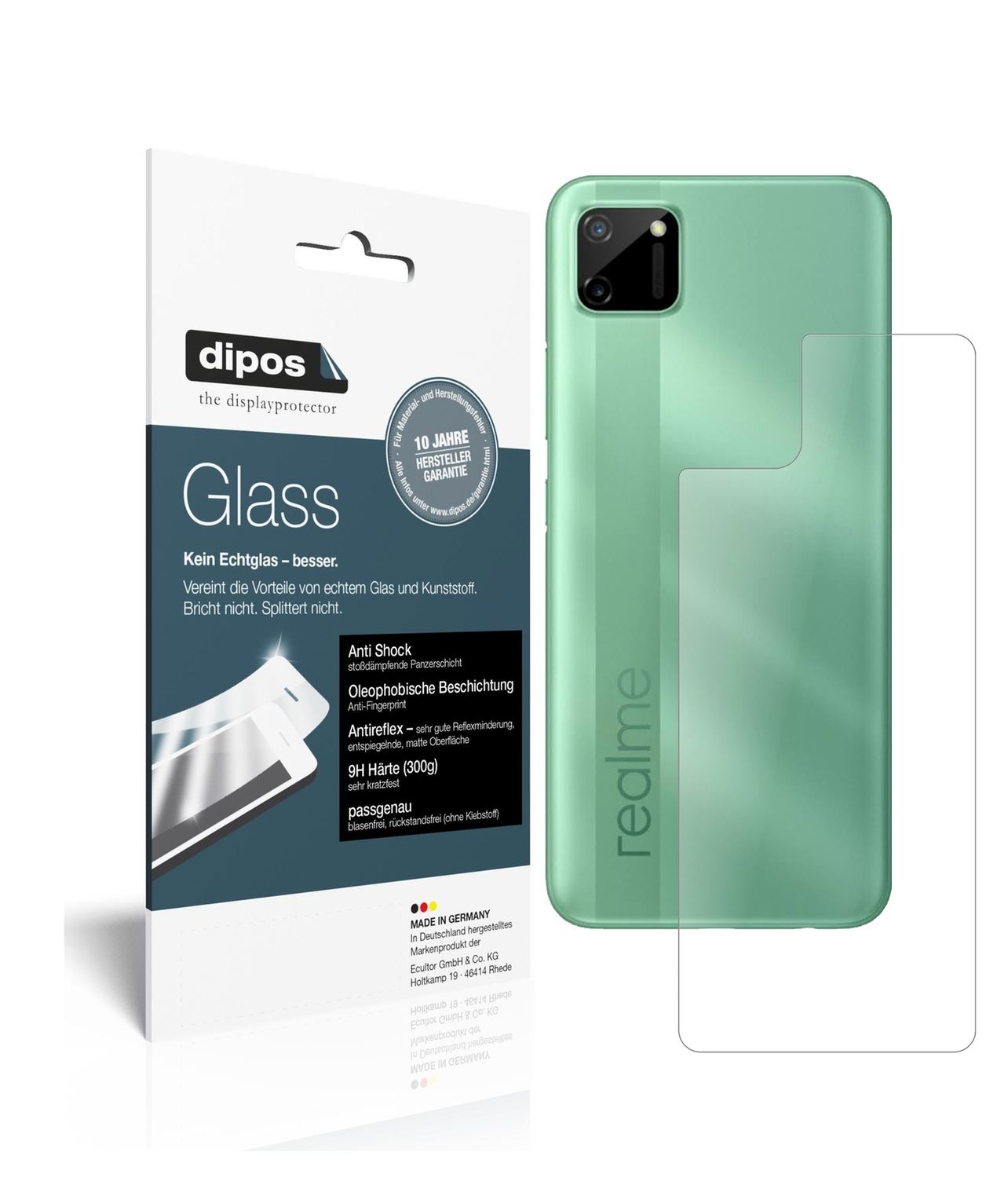 Matte Displayschutzfolie von dipos passend für Oppo Realme C11 Rückseite, 9H kratzfest und blasenfrei montiert