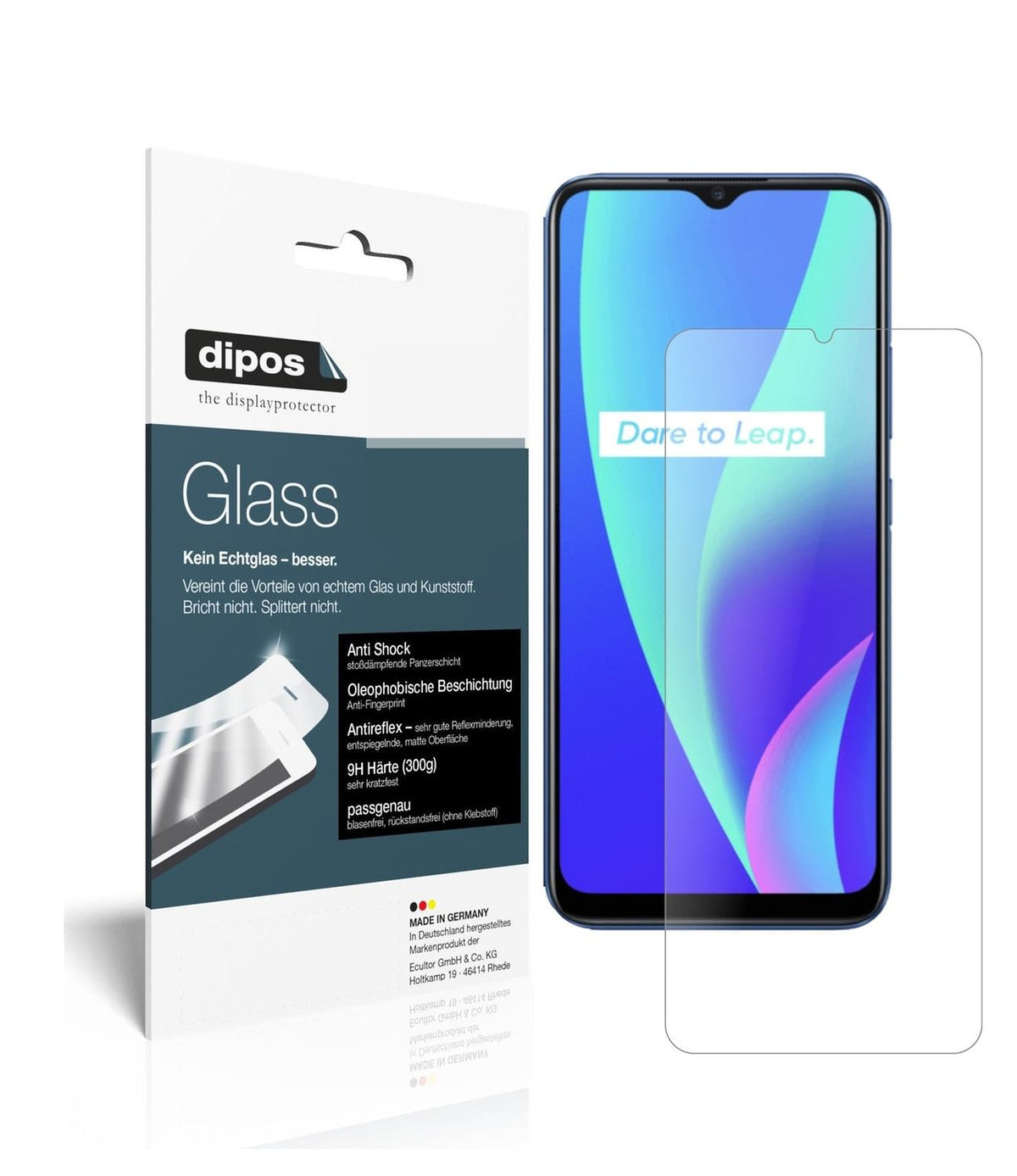 Matte Displayschutzfolie von dipos passend für Oppo Realme C15, 9H kratzfest und blasenfrei montiert