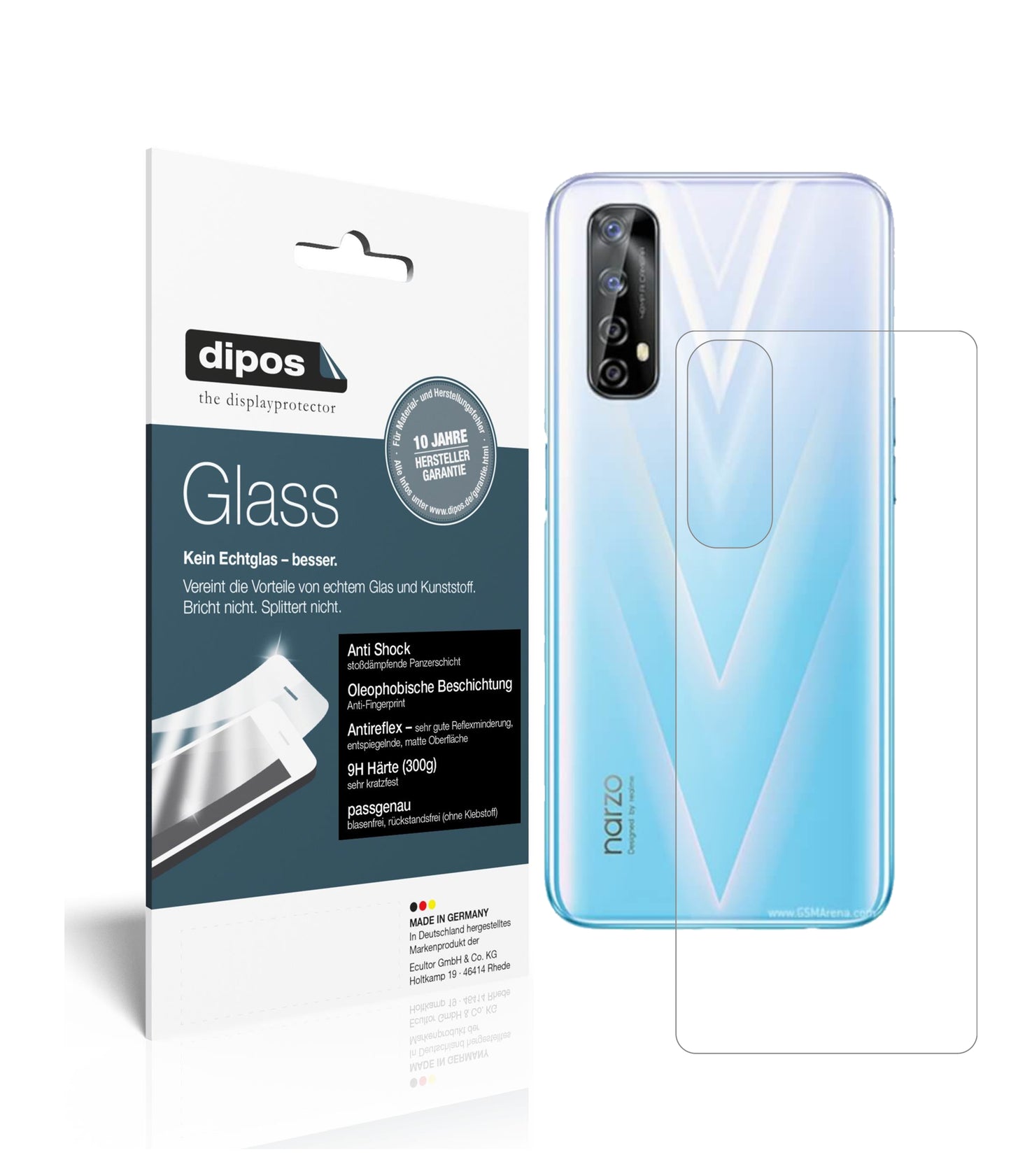 Matte Displayschutzfolie von dipos passend für Oppo Realme Narzo 20 Pro Rückseite, 9H kratzfest und blasenfrei montiert