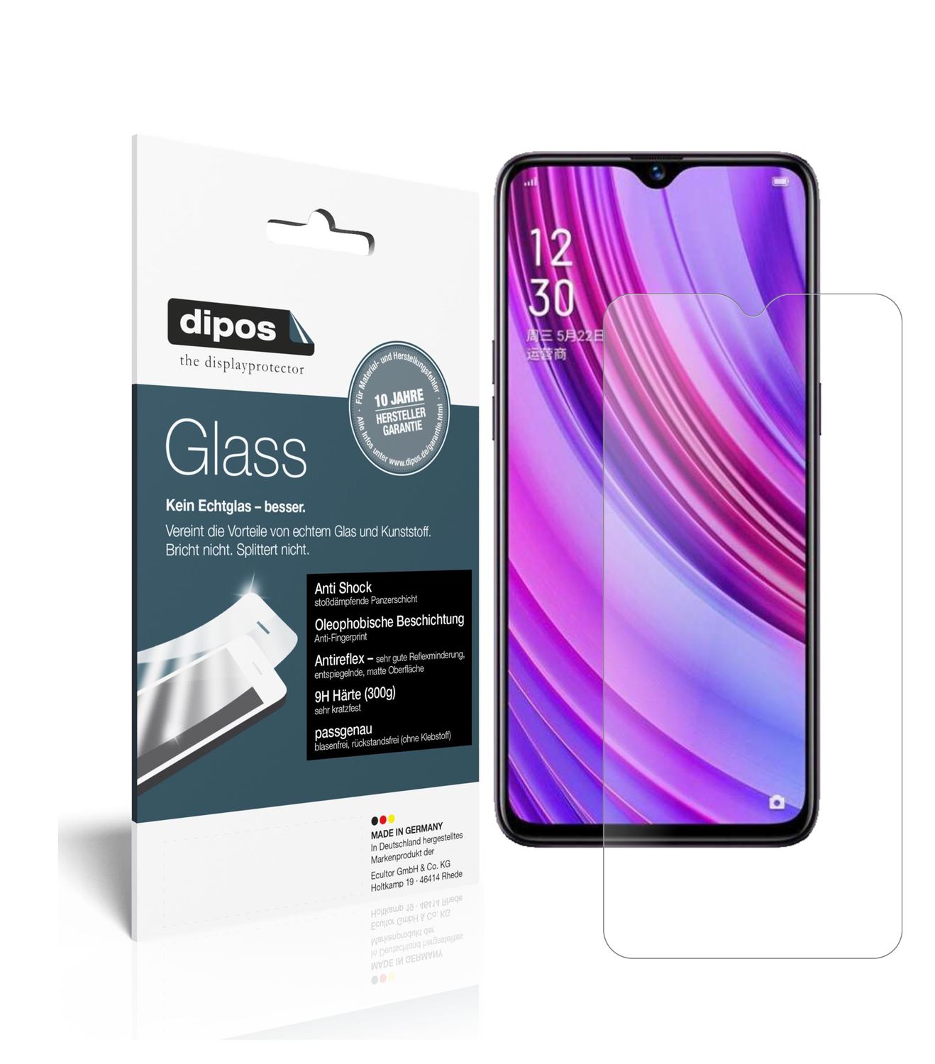 Matte Displayschutzfolie von dipos passend für Oppo Realme X Lite, 9H kratzfest und blasenfrei montiert