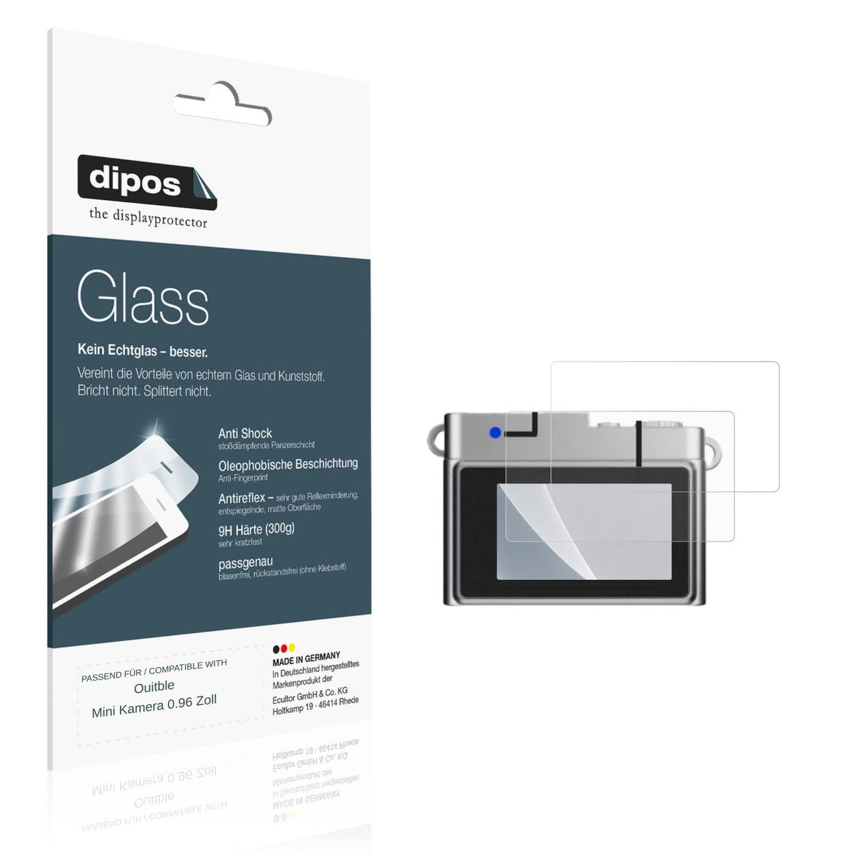 Matte Displayschutzfolie von dipos passend für Ouitble Mini Kamera 0.96 Zoll, 9H kratzfest und blasenfrei montiert