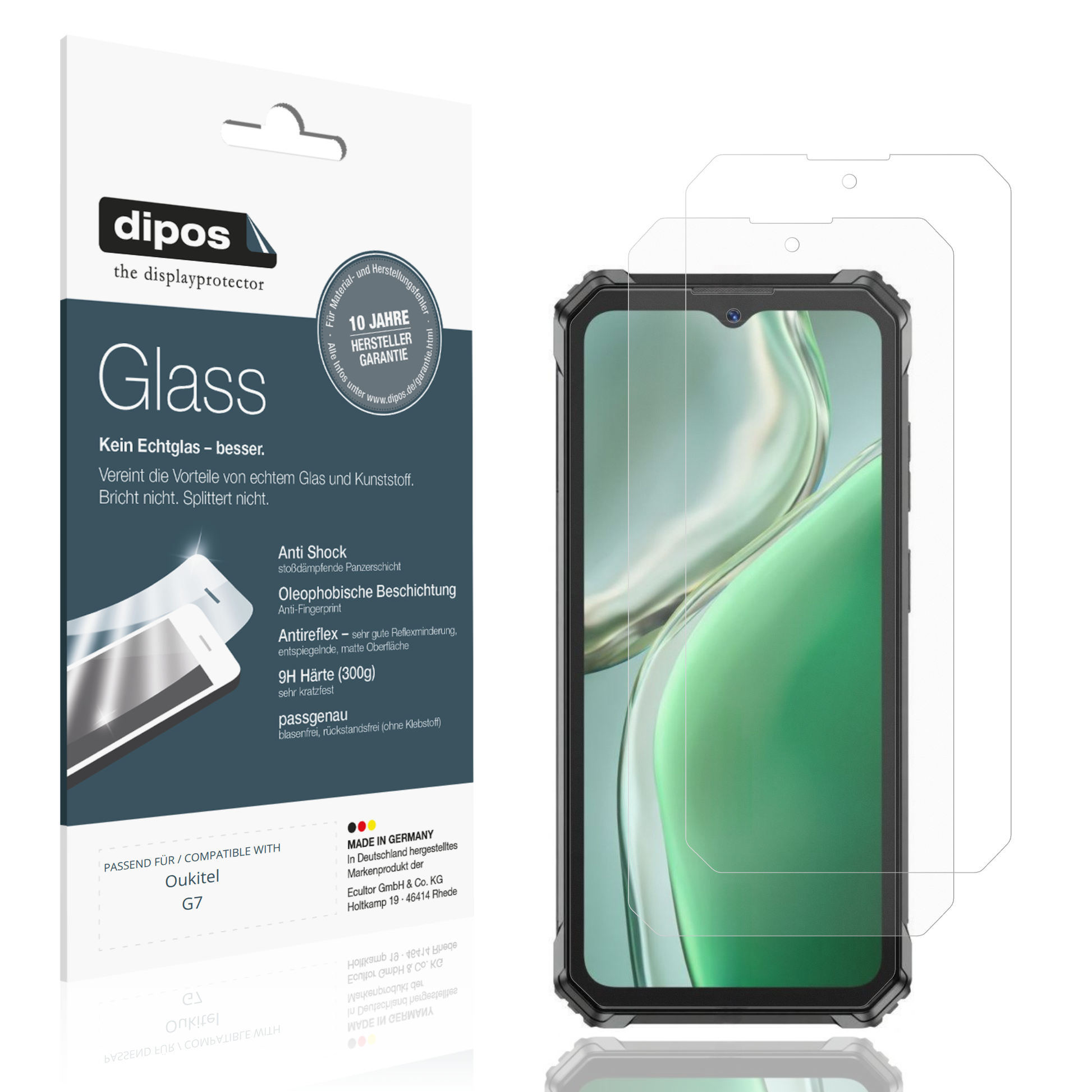 Matte Displayschutzfolie von dipos passend für Oukitel G7, 9H kratzfest und blasenfrei montiert