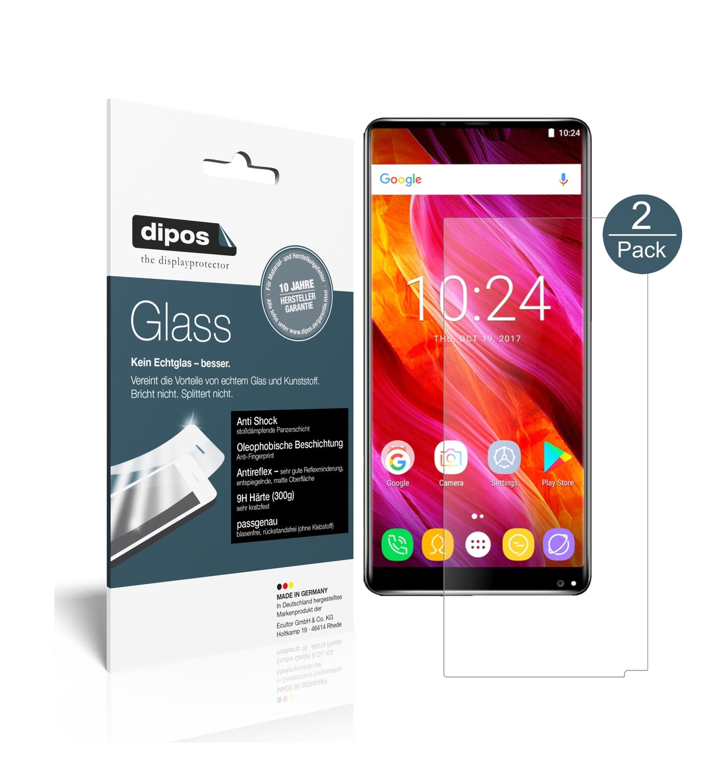 Matte Displayschutzfolie von dipos passend für Oukitel Mix 2, 9H kratzfest und blasenfrei montiert