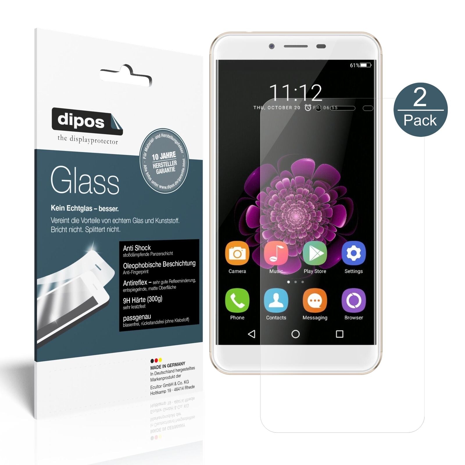 Matte Displayschutzfolie von dipos passend für Oukitel U15S, 9H kratzfest und blasenfrei montiert