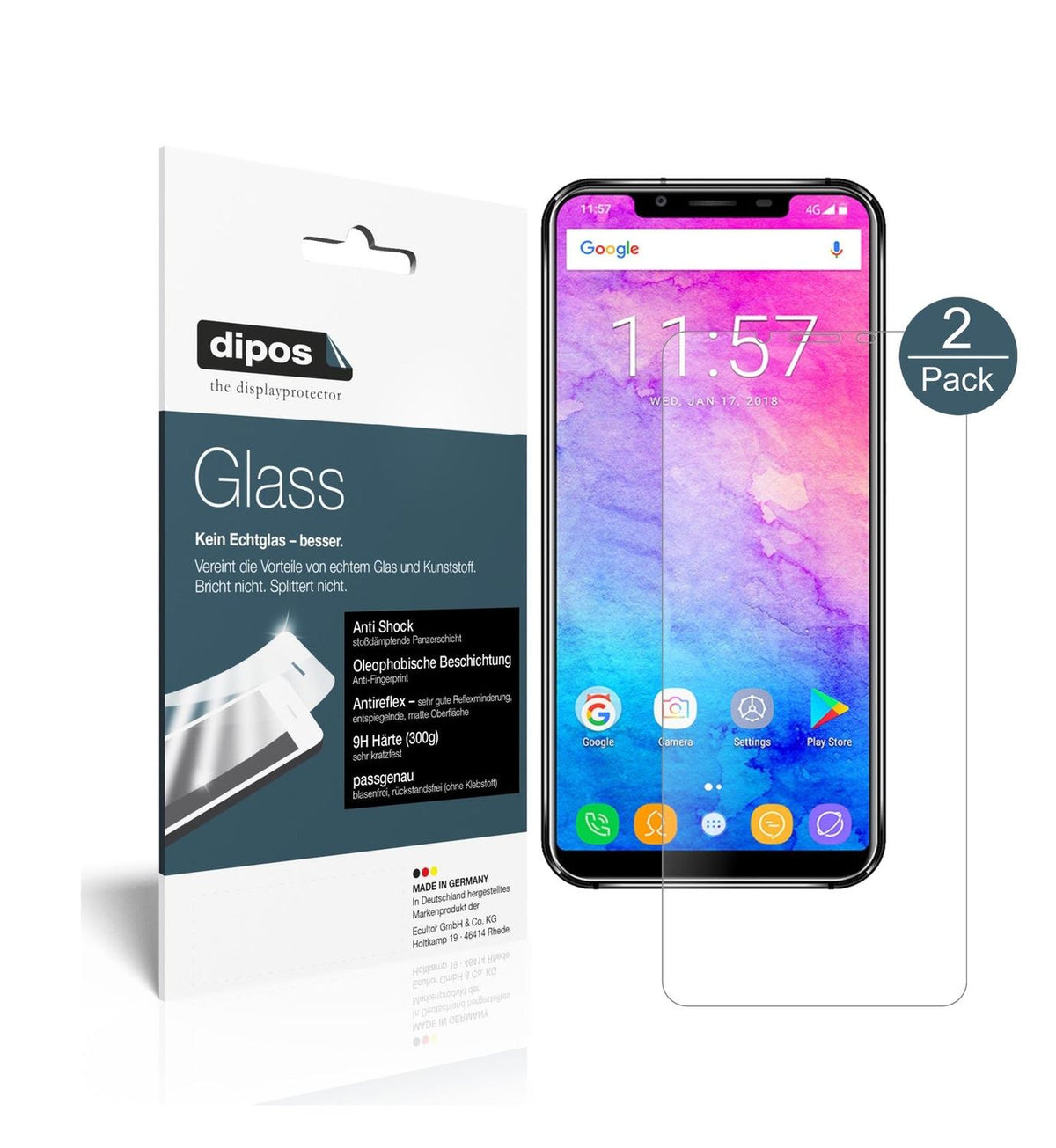Matte Displayschutzfolie von dipos passend für Oukitel U18, 9H kratzfest und blasenfrei montiert