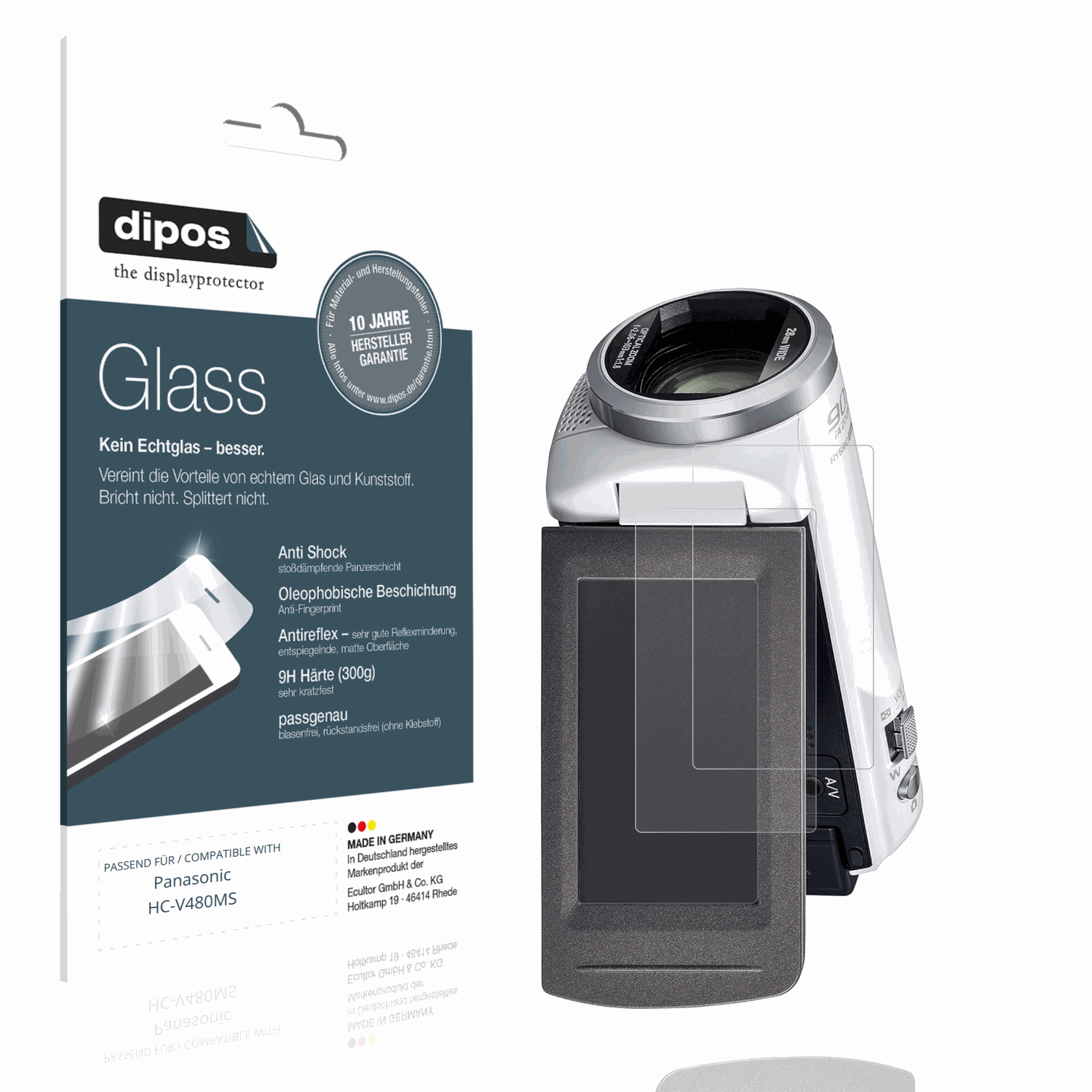 Matte Displayschutzfolie von dipos passend für Panasonic HC-V480MS, 9H kratzfest und blasenfrei montiert