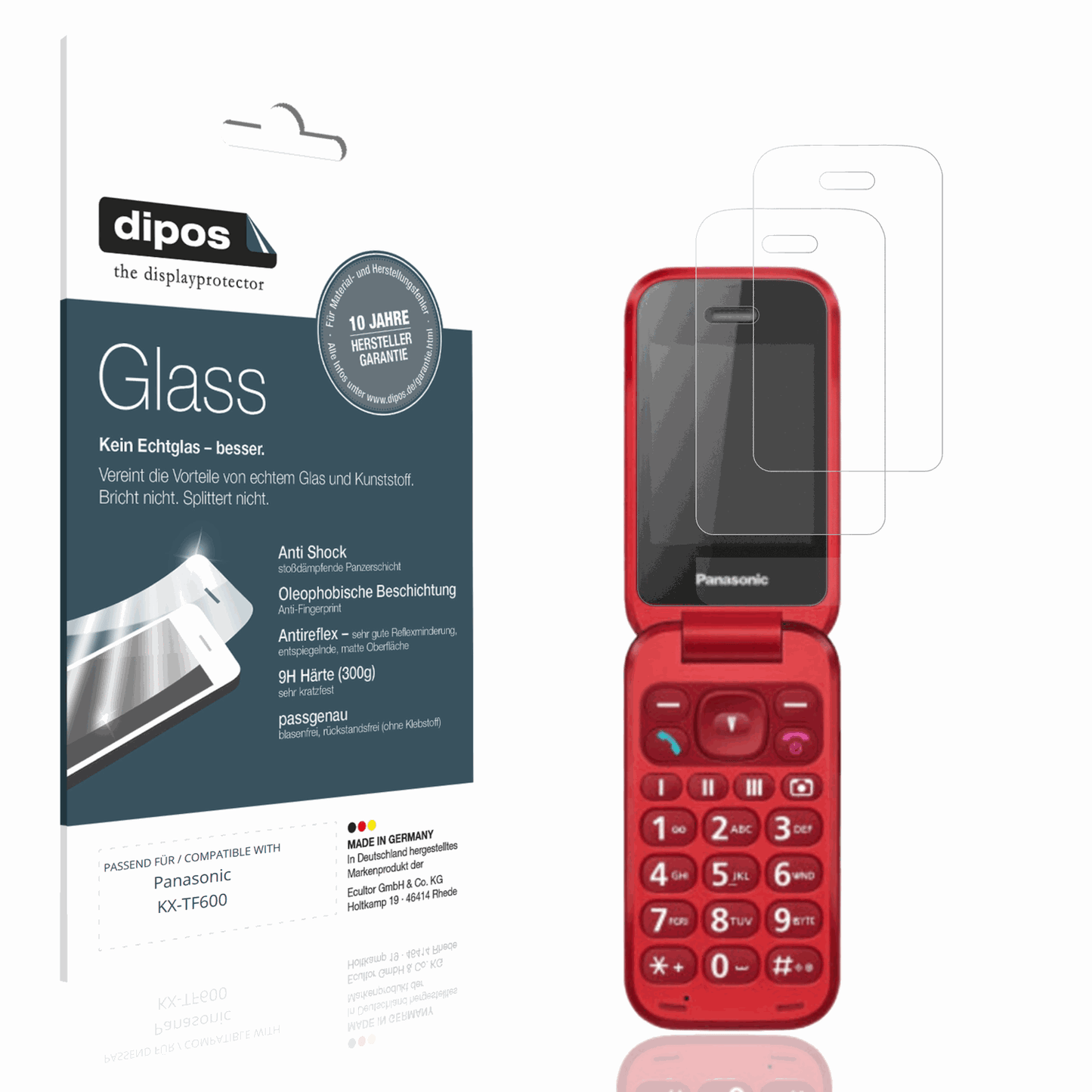 Matte Displayschutzfolie von dipos passend für Panasonic KX-TF600, 9H kratzfest und blasenfrei montiert