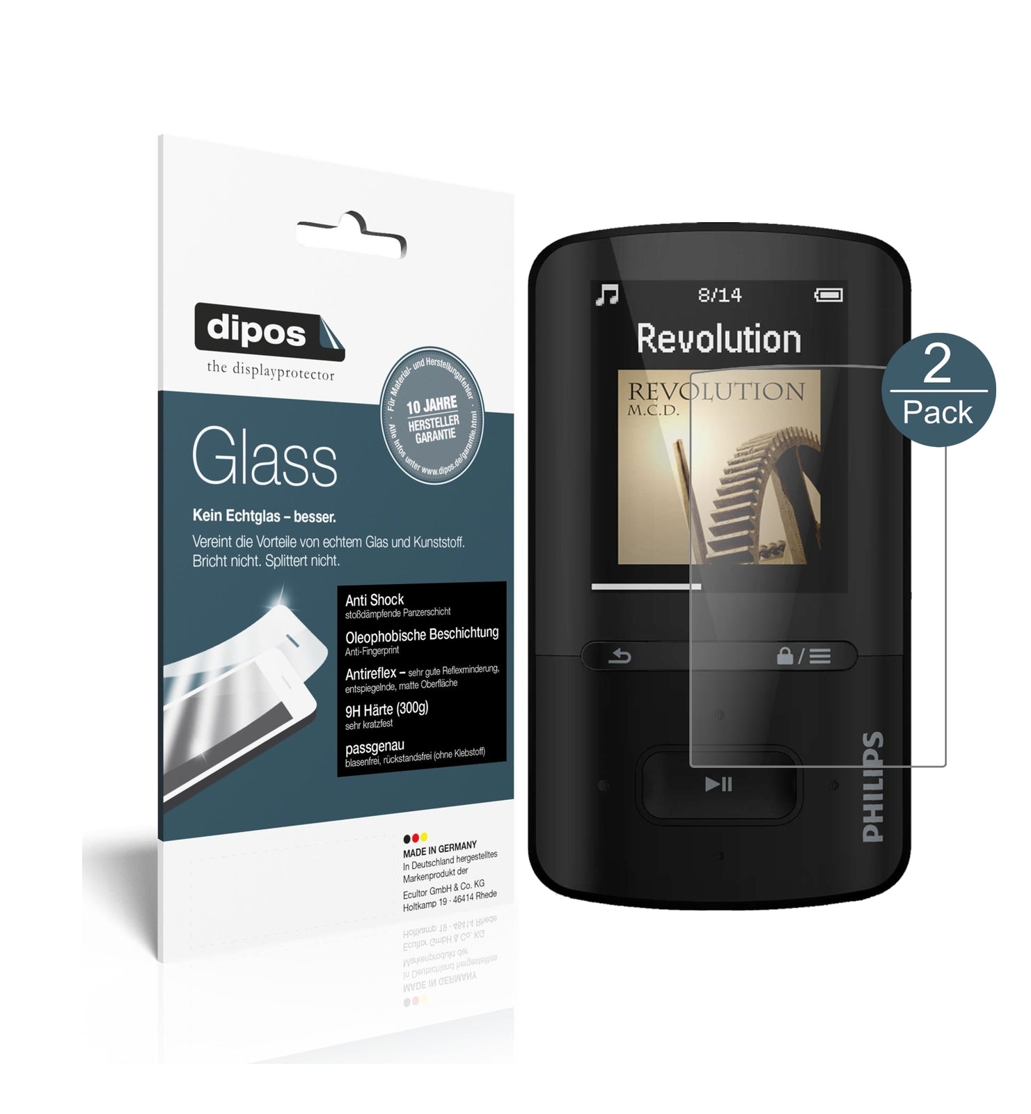 Matte Displayschutzfolie von dipos passend für Philips SA4VBE04KN12 GoGear Vibe, 9H kratzfest und blasenfrei montiert
