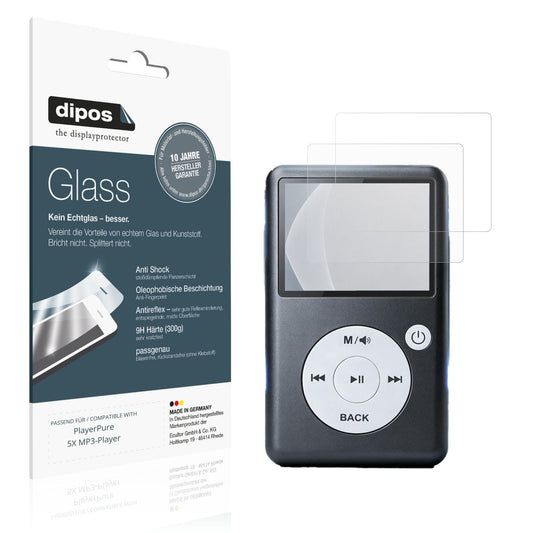 Matte Displayschutzfolie von dipos passend für PlayerPure 5X MP3-Player, 9H kratzfest und blasenfrei montiert
