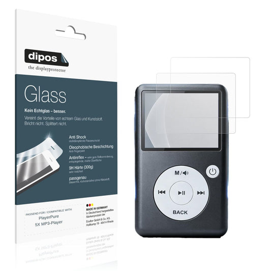 Matte Displayschutzfolie von dipos passend für PlayerPure 5X MP3-Player, 9H kratzfest und blasenfrei montiert