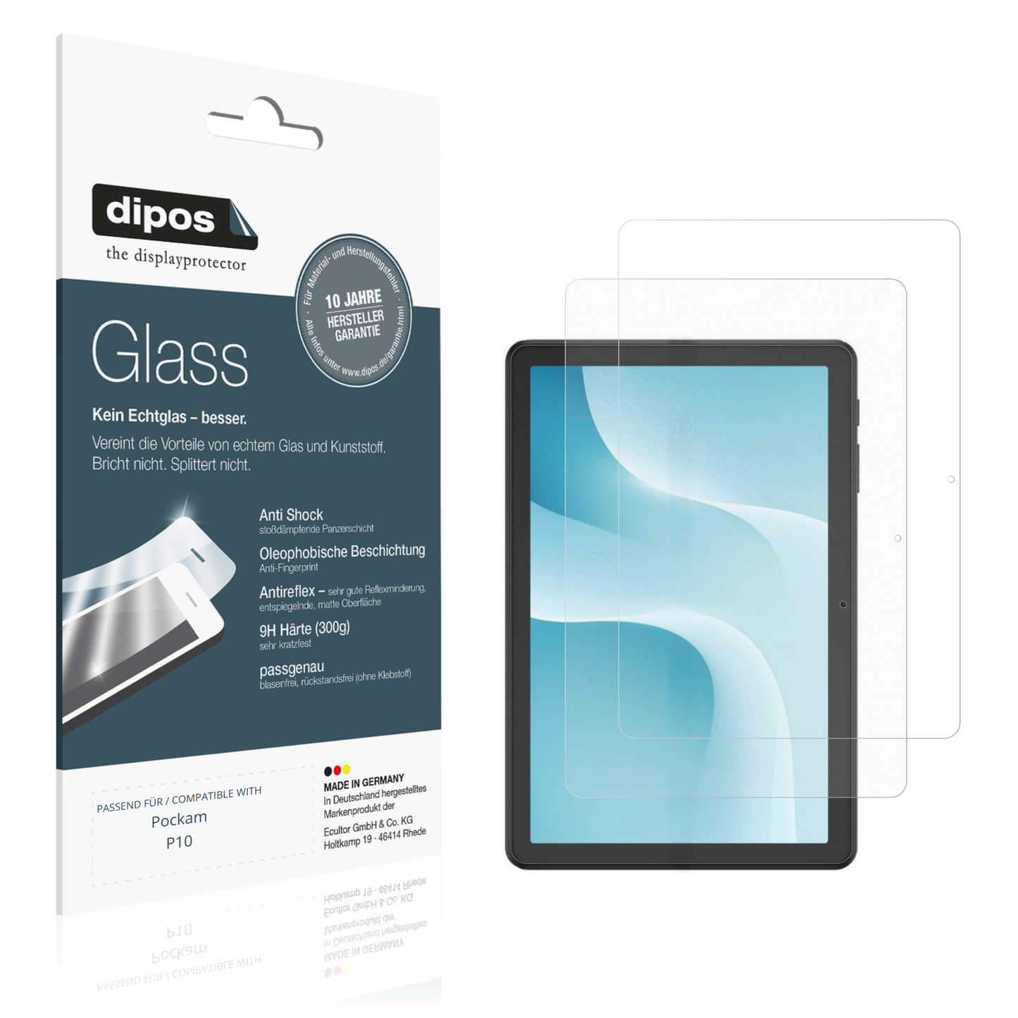 Matte Displayschutzfolie von dipos passend für Pockam P10, 9H kratzfest und blasenfrei montiert