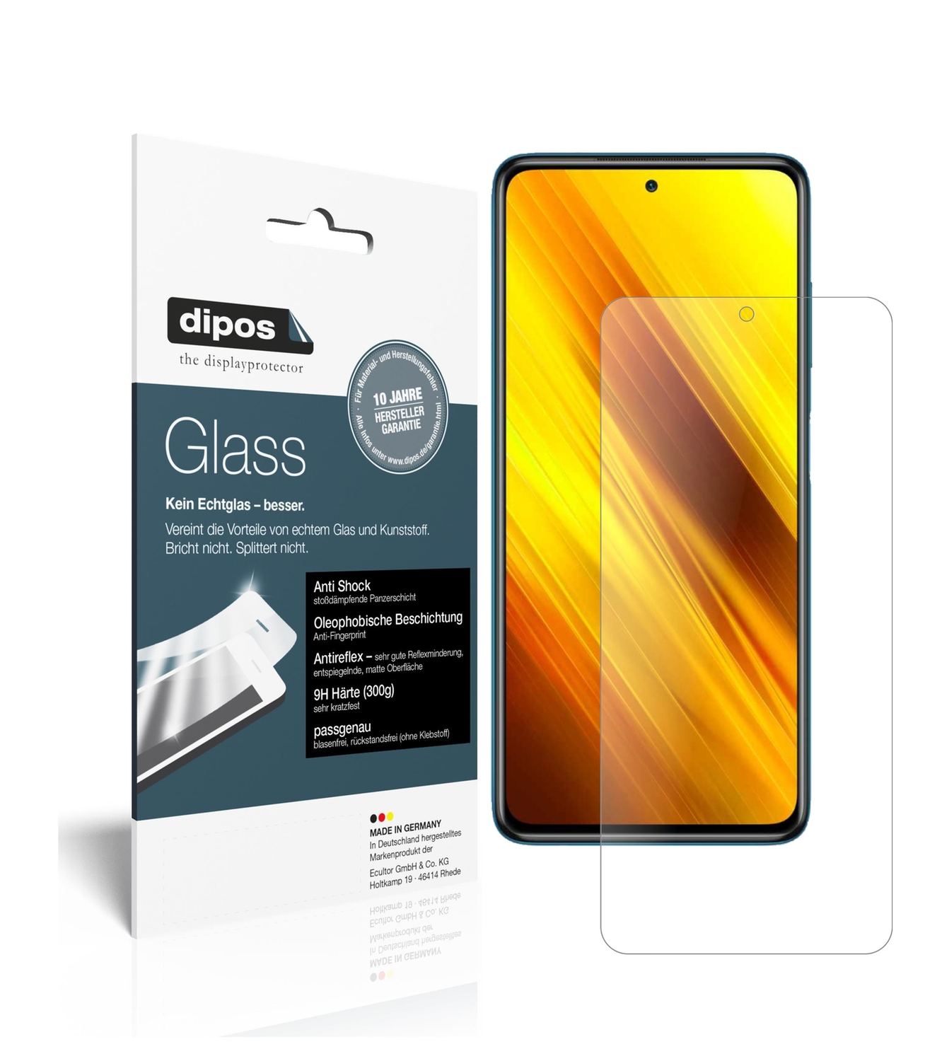 Matte Displayschutzfolie von dipos passend für Poco X3 NFC, 9H kratzfest und blasenfrei montiert
