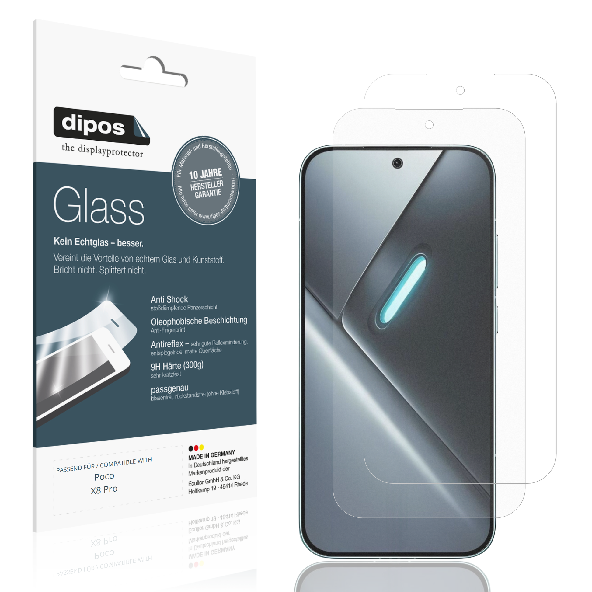 Matte Displayschutzfolie von dipos passend für Poco X8 Pro, 9H kratzfest und blasenfrei montiert