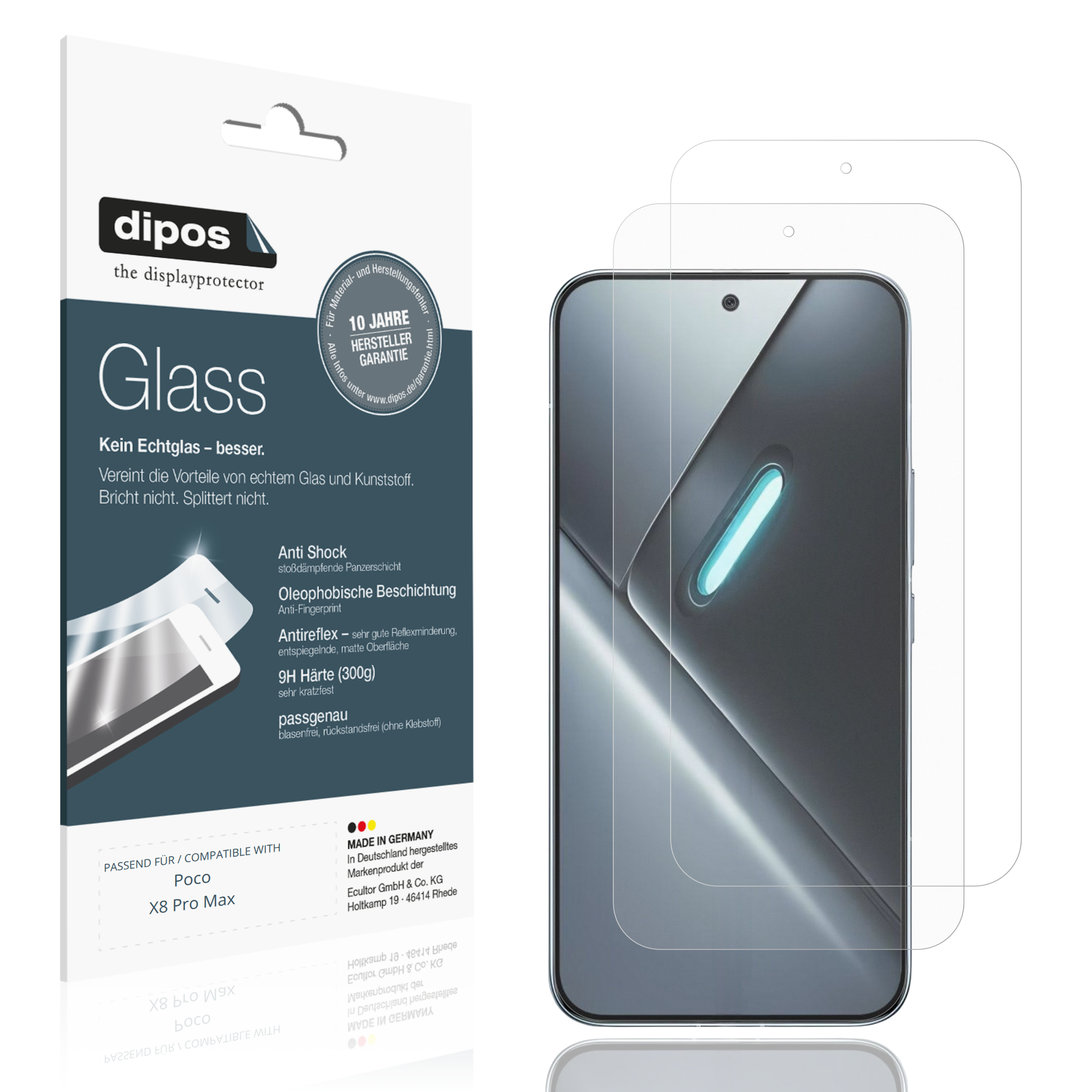 Matte Displayschutzfolie von dipos passend für Poco X8 Pro Max, 9H kratzfest und blasenfrei montiert