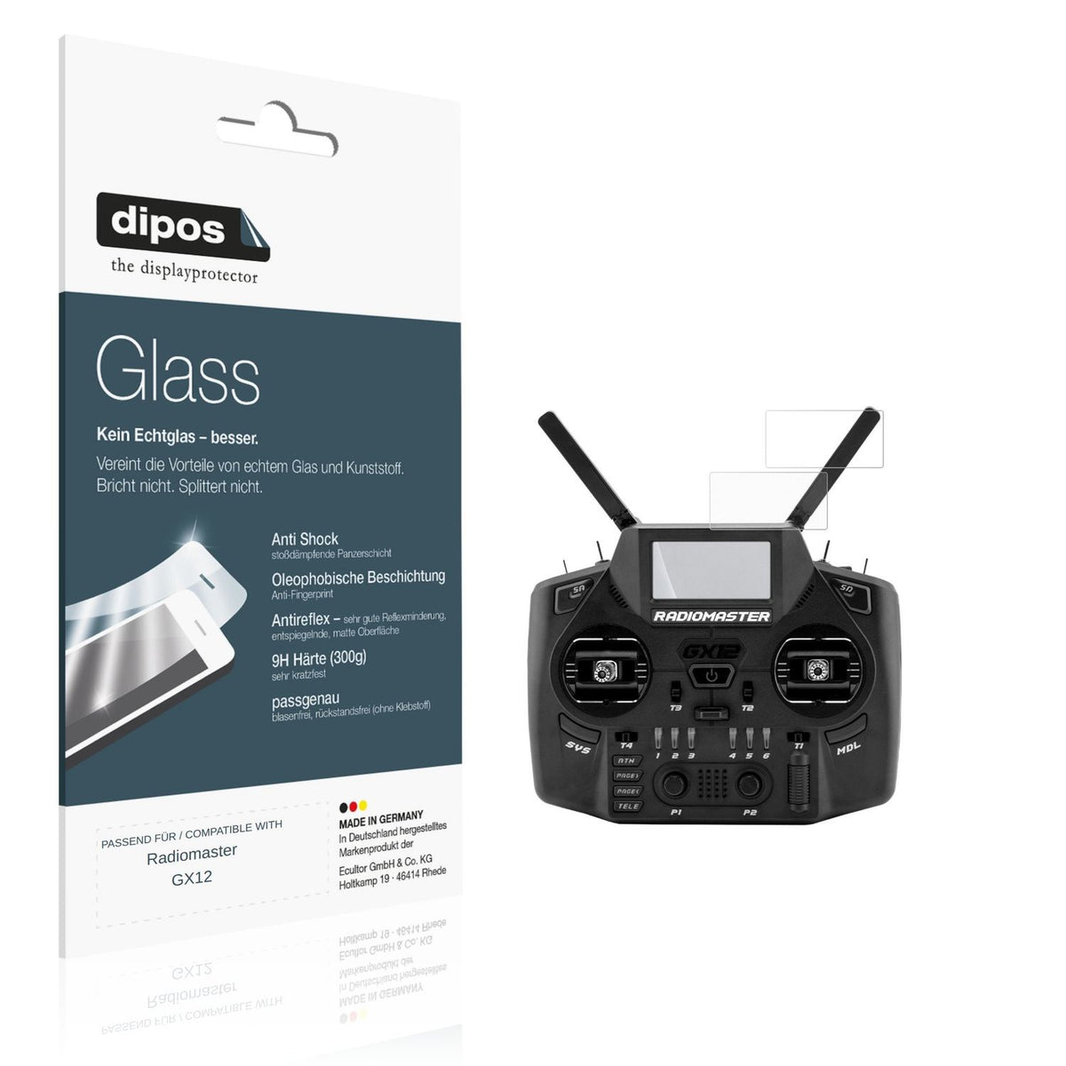 Matte Displayschutzfolie von dipos passend für Radiomaster GX12, 9H kratzfest und blasenfrei montiert