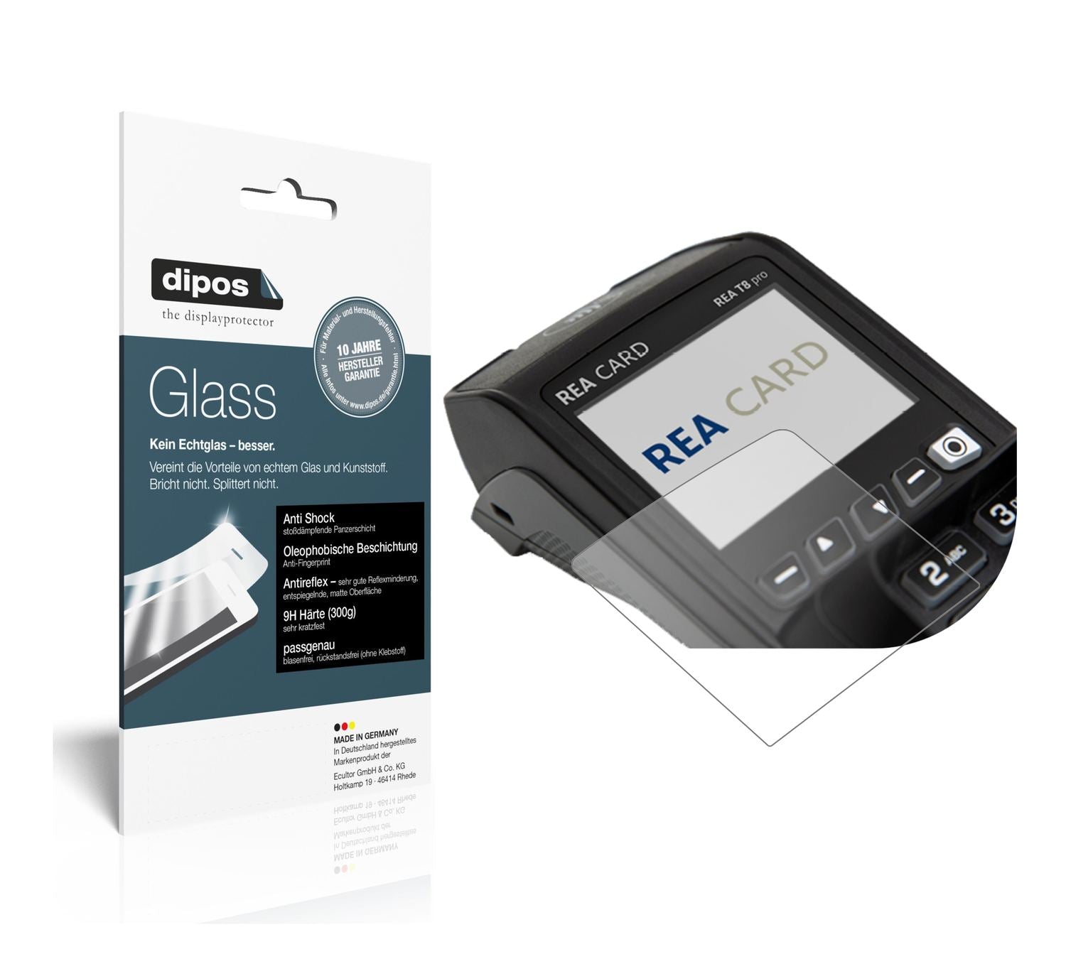 Matte Displayschutzfolie von dipos passend für REA CARD T8 pro Terminal, 9H kratzfest und blasenfrei montiert