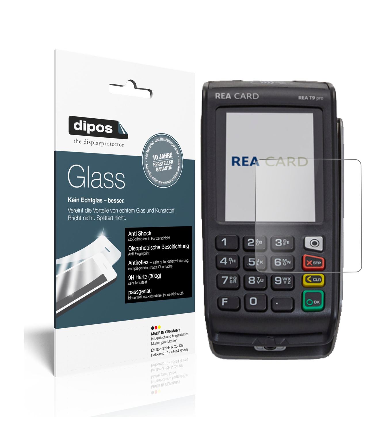 Matte Displayschutzfolie von dipos passend für REA CARD T9 pro Terminal, 9H kratzfest und blasenfrei montiert