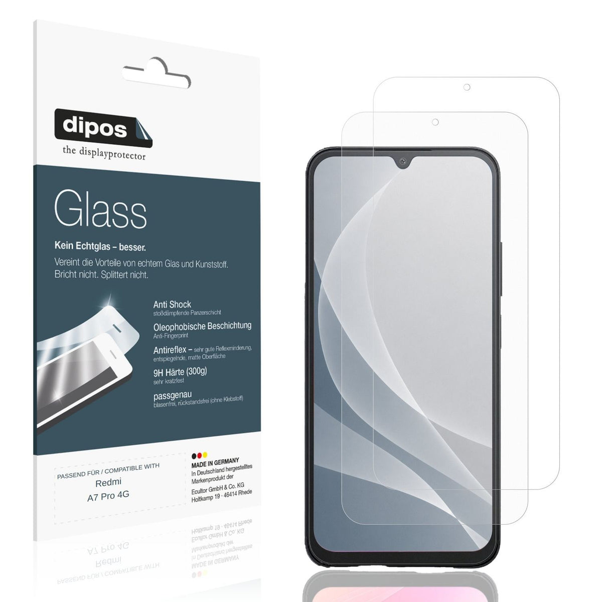 Matte Displayschutzfolie von dipos passend für Redmi A7 Pro 4G, 9H kratzfest und blasenfrei montiert
