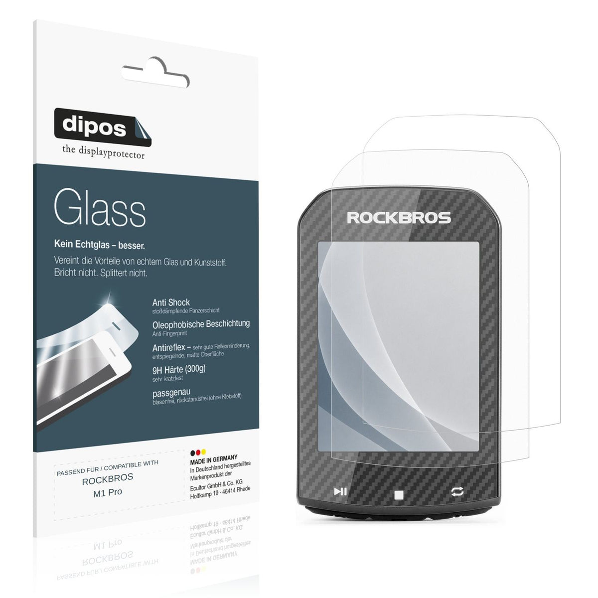 Matte Displayschutzfolie von dipos passend für ROCKBROS M1 Pro, 9H kratzfest und blasenfrei montiert
