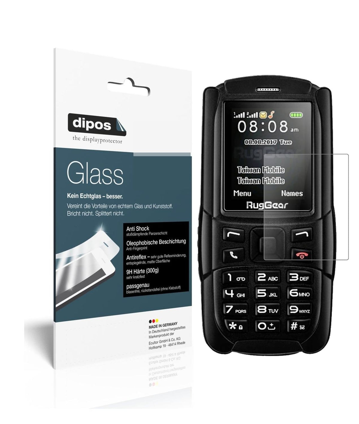 Matte Displayschutzfolie von dipos passend für RugGear RG129, 9H kratzfest und blasenfrei montiert