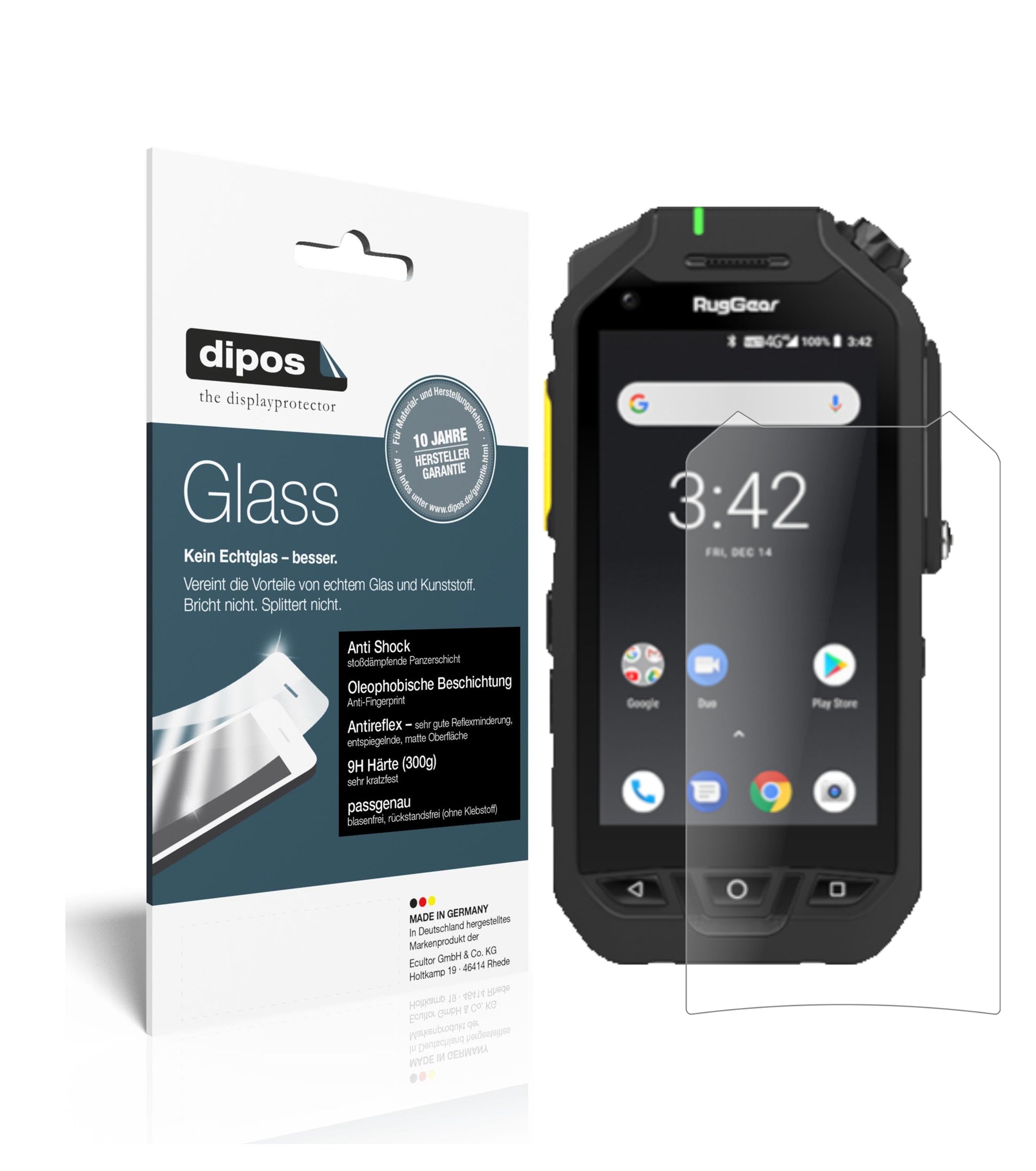 Matte Displayschutzfolie von dipos passend für Ruggear RG725, 9H kratzfest und blasenfrei montiert
