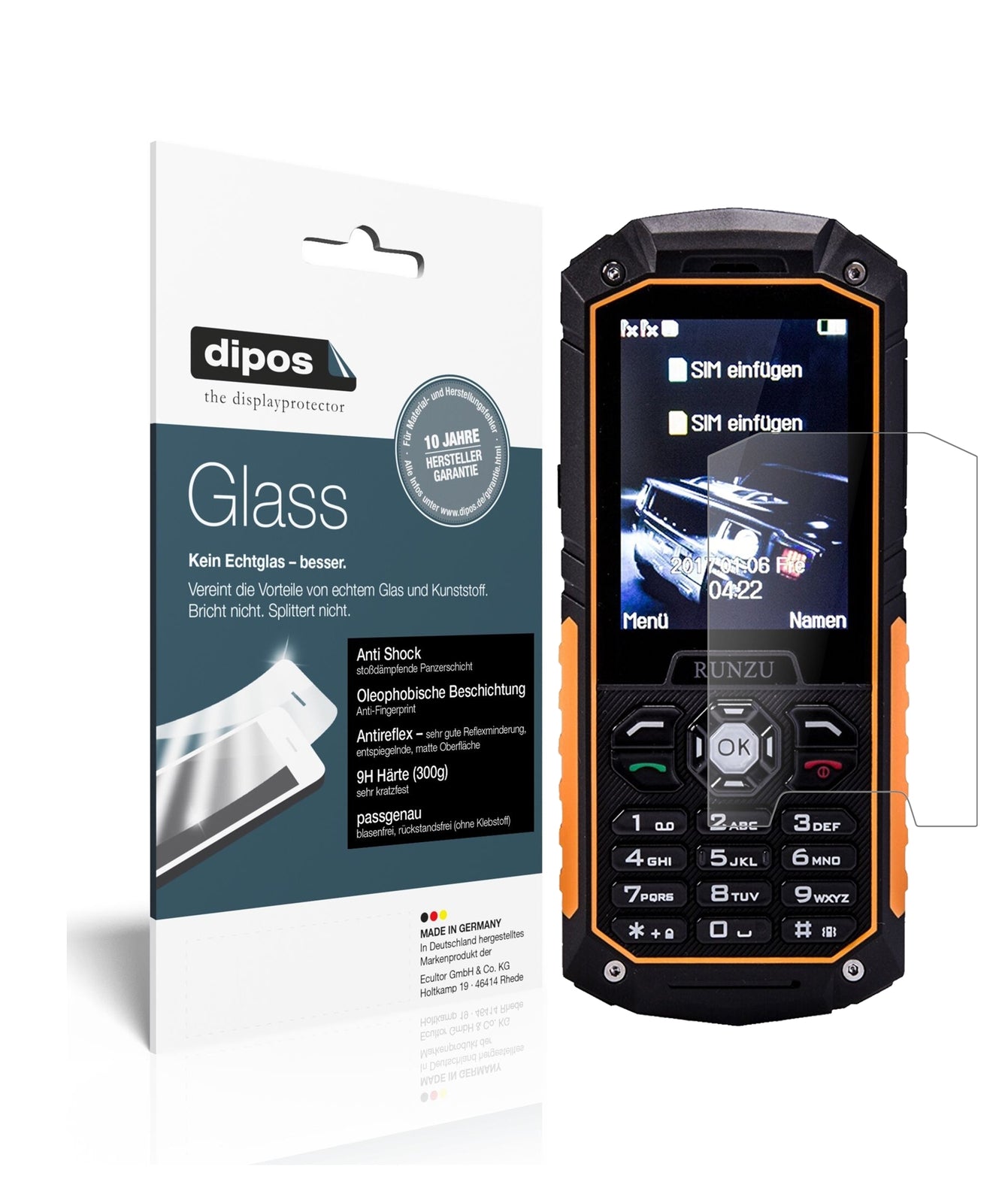 Matte Displayschutzfolie von dipos passend für Runzu M8, 9H kratzfest und blasenfrei montiert