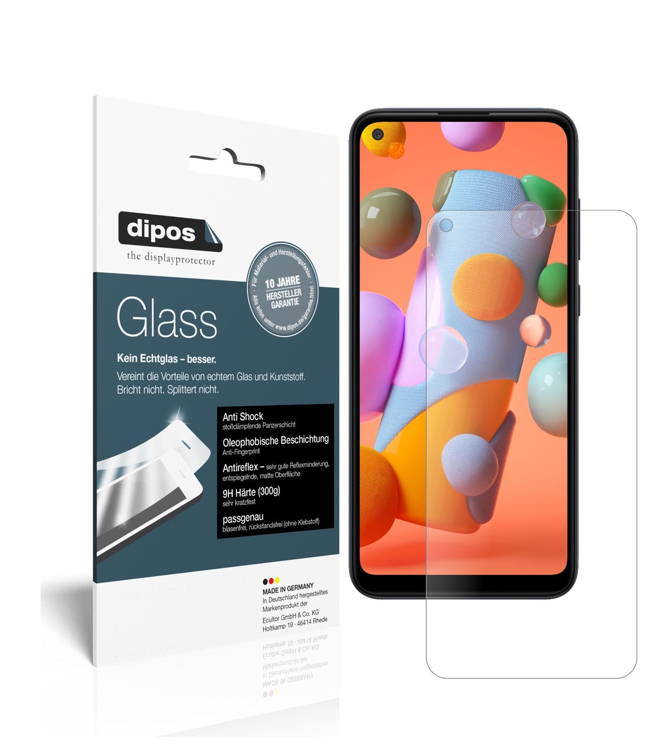 Matte Displayschutzfolie von dipos passend für Samsung Galaxy A11, 9H kratzfest und blasenfrei montiert