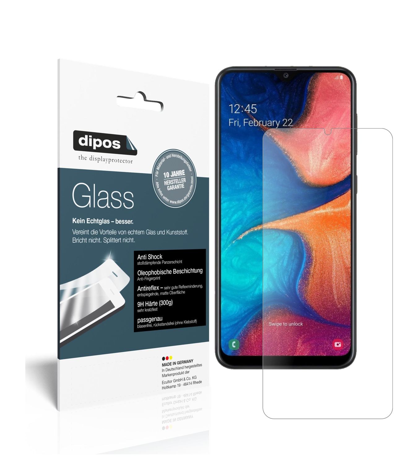 Matte Displayschutzfolie von dipos passend für Samsung Galaxy A20, 9H kratzfest und blasenfrei montiert