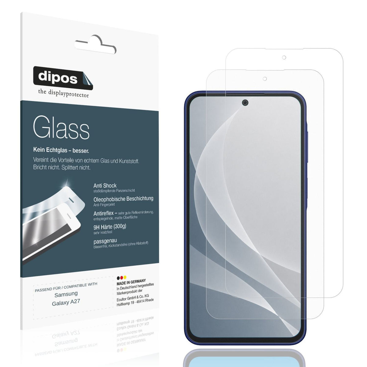 Matte Displayschutzfolie von dipos passend für Samsung Galaxy A27, 9H kratzfest und blasenfrei montiert