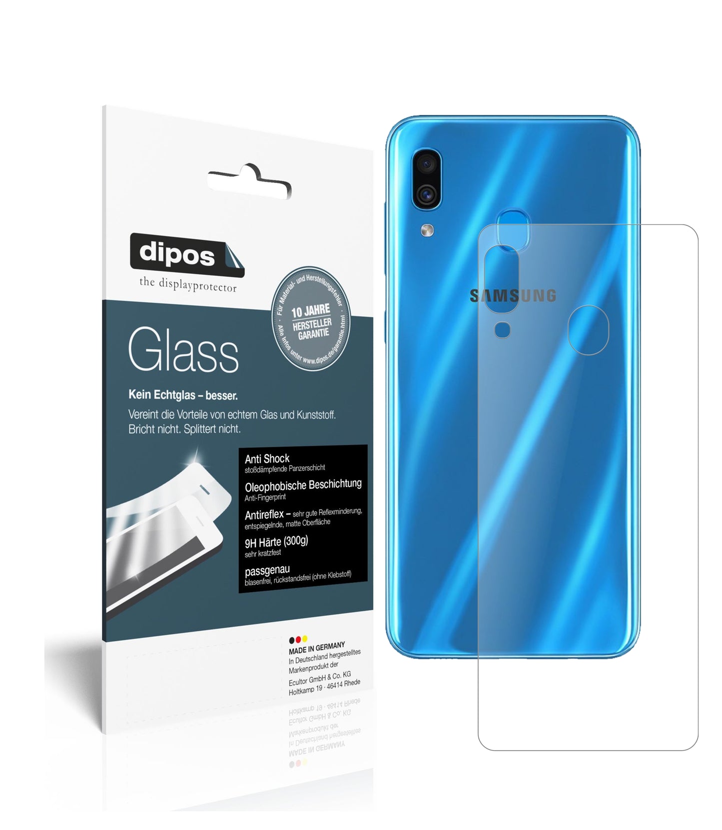 Matte Displayschutzfolie von dipos passend für Samsung Galaxy A30s Rückseite, 9H kratzfest und blasenfrei montiert
