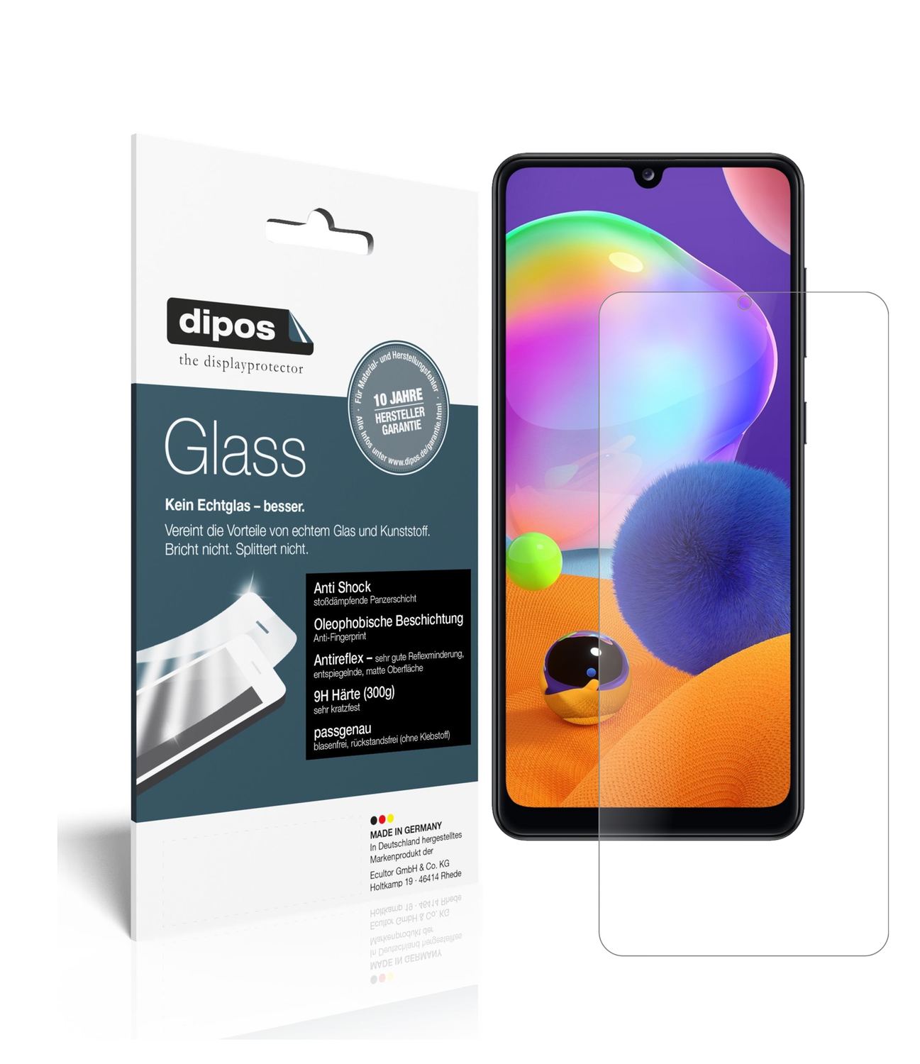 Matte Displayschutzfolie von dipos passend für Samsung Galaxy A31, 9H kratzfest und blasenfrei montiert