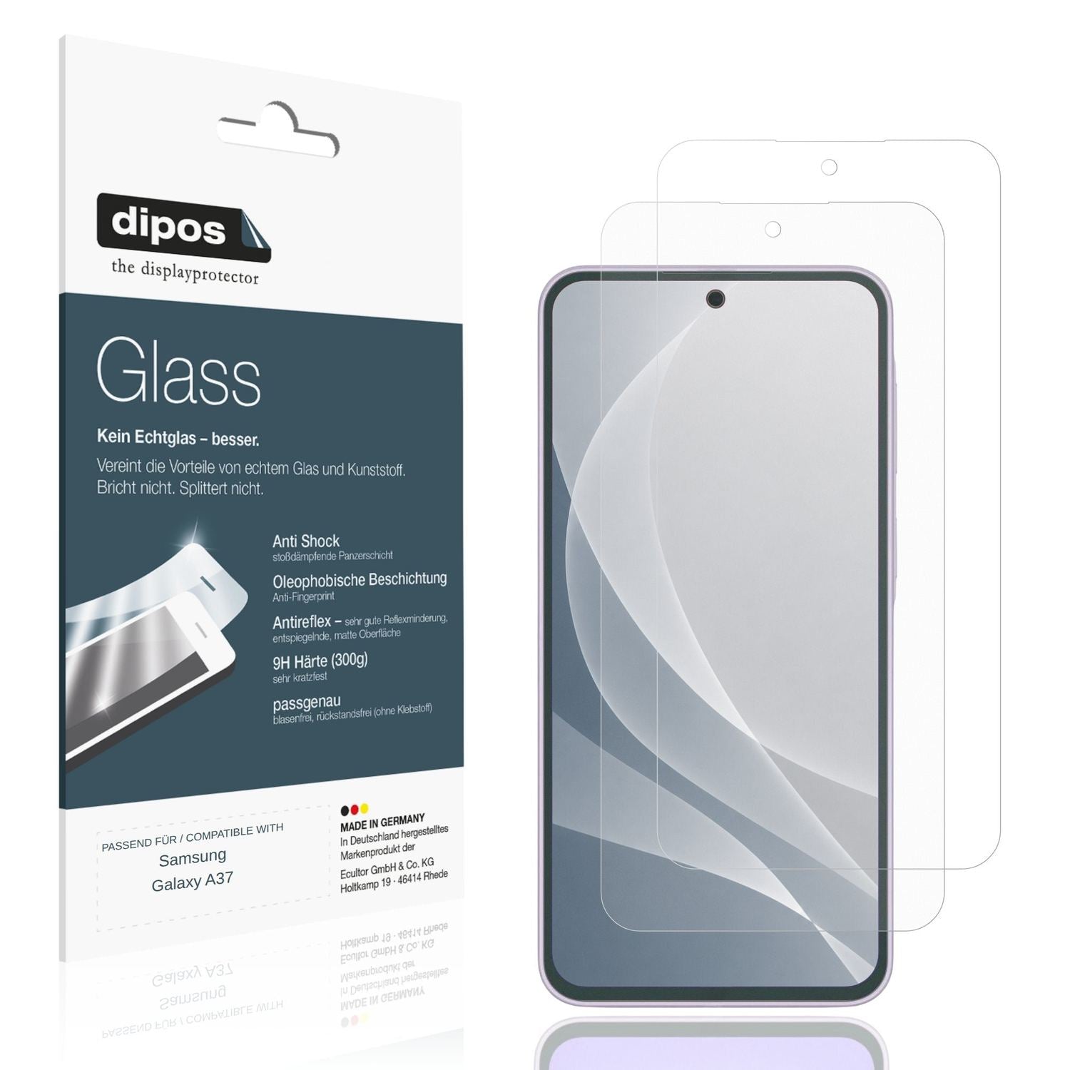 Matte Displayschutzfolie von dipos passend für Samsung Galaxy A37, 9H kratzfest und blasenfrei montiert