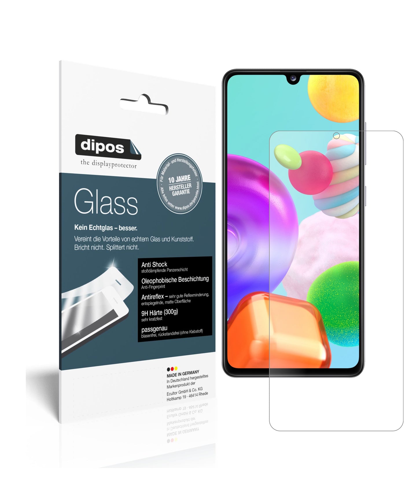 Matte Displayschutzfolie von dipos passend für Samsung Galaxy A41, 9H kratzfest und blasenfrei montiert