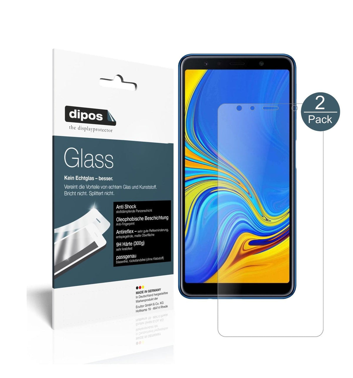 Matte Displayschutzfolie von dipos passend für Samsung Galaxy A7 (2018), 9H kratzfest und blasenfrei montiert