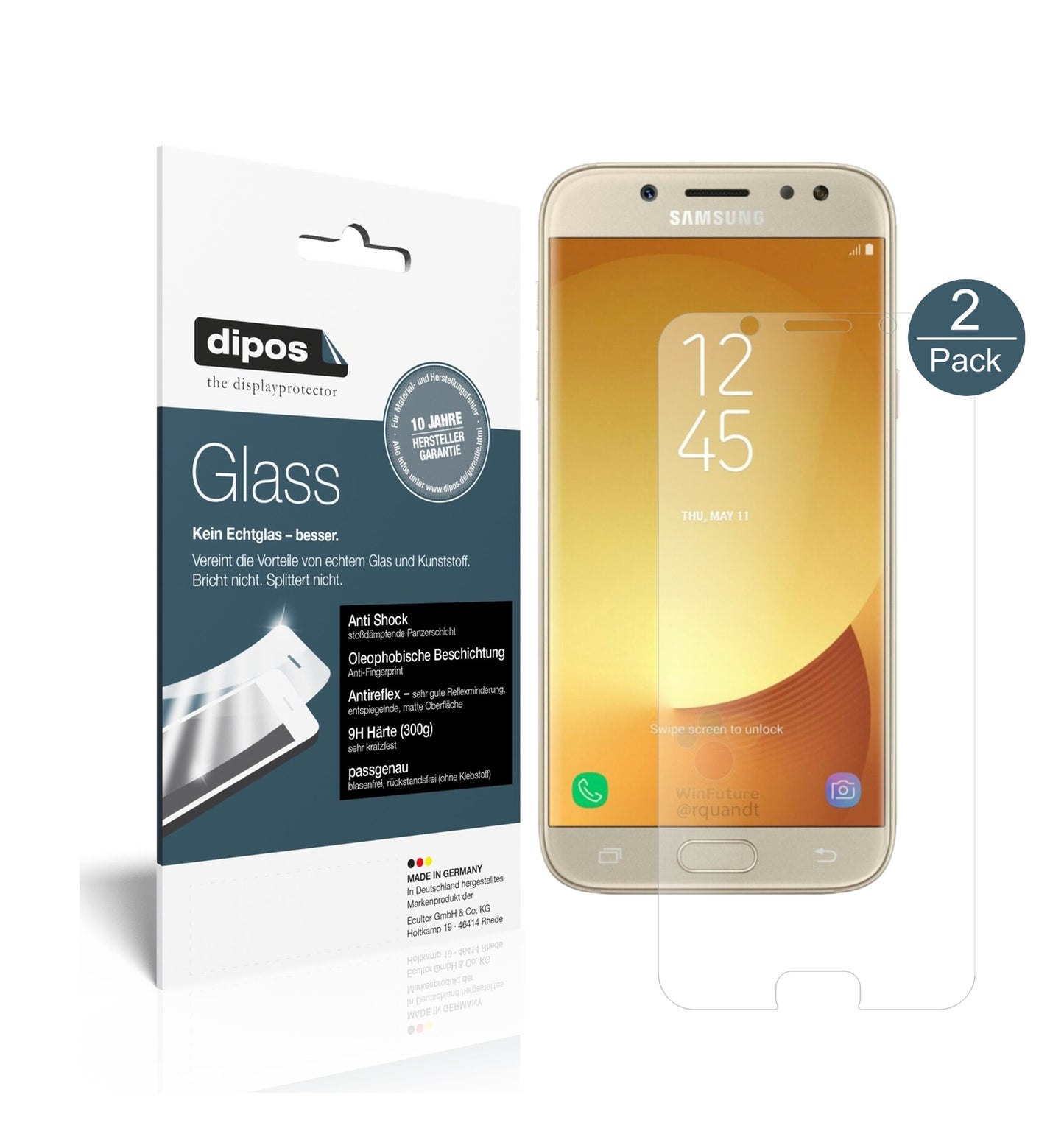 Matte Displayschutzfolie von dipos passend für Samsung Galaxy J5 Pro (2017), 9H kratzfest und blasenfrei montiert