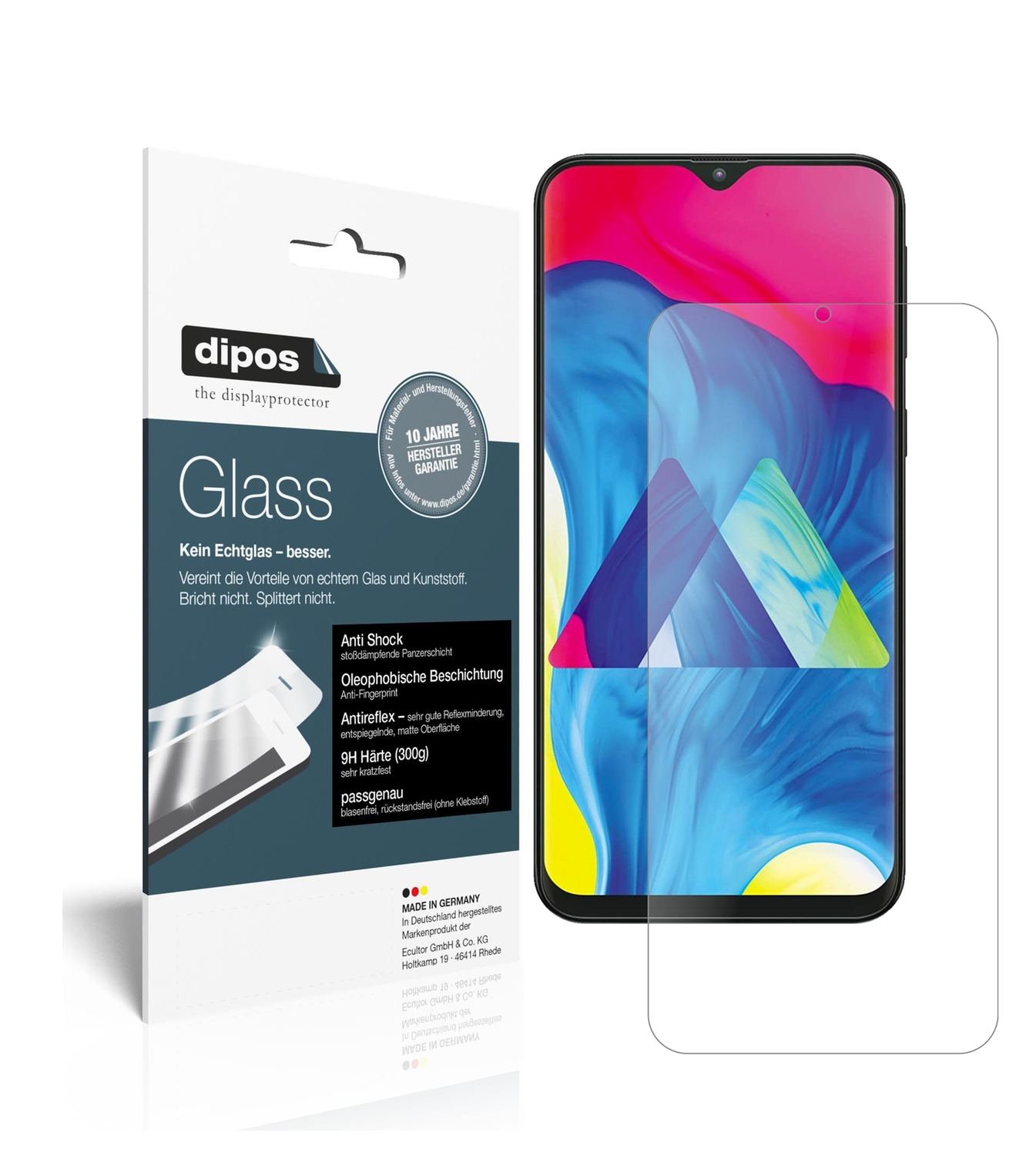 Matte Displayschutzfolie von dipos passend für Samsung Galaxy M10, 9H kratzfest und blasenfrei montiert