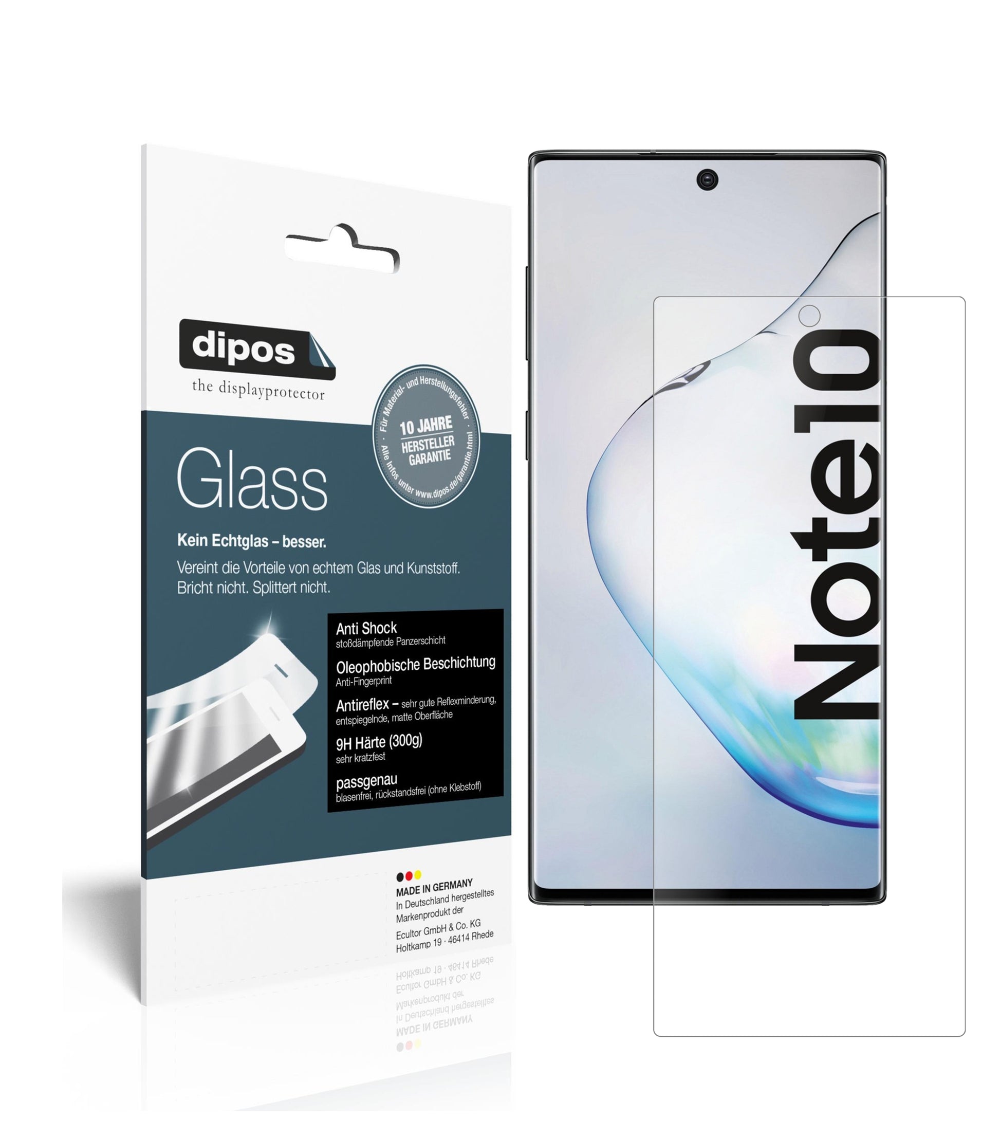 Matte Displayschutzfolie von dipos passend für Samsung Galaxy Note 10 5G, 9H kratzfest und blasenfrei montiert