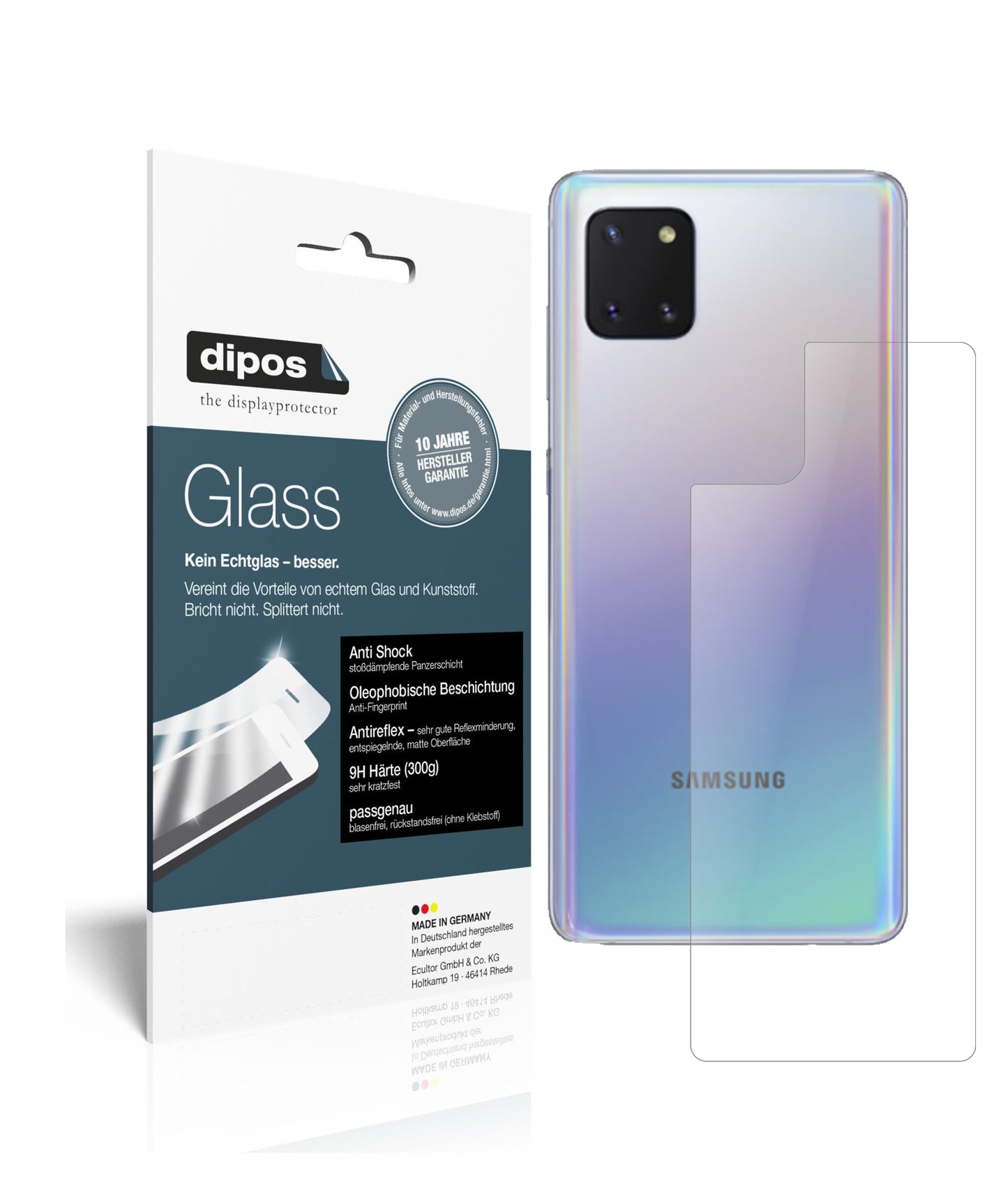 Matte Displayschutzfolie von dipos passend für Samsung Galaxy Note 10 Lite Rückseite, 9H kratzfest und blasenfrei montiert