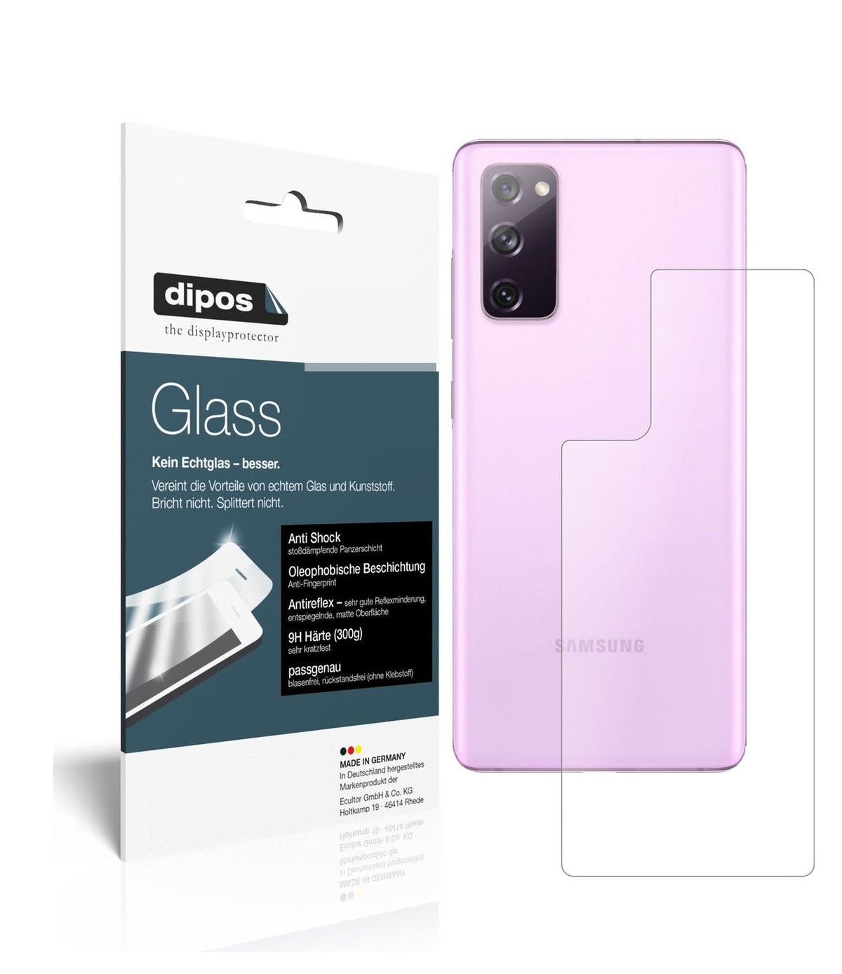 Matte Displayschutzfolie von dipos passend für Samsung Galaxy S20 FE Rückseite, 9H kratzfest und blasenfrei montiert