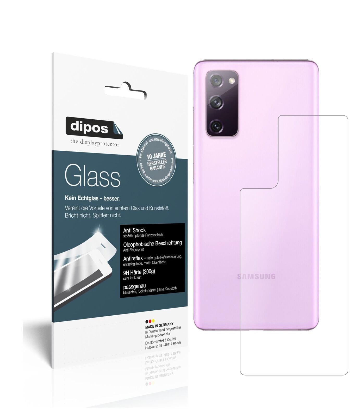 Matte Displayschutzfolie von dipos passend für Samsung Galaxy S20 FE Rückseite, 9H kratzfest und blasenfrei montiert