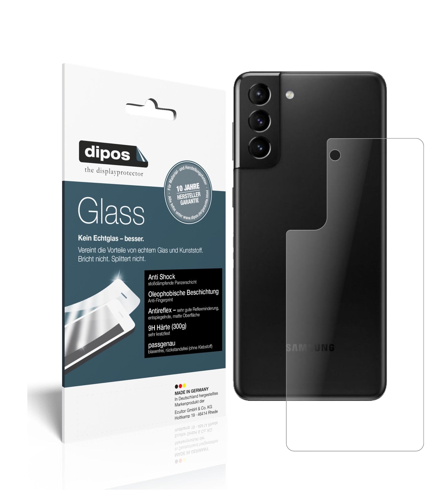 Matte Displayschutzfolie von dipos passend für Samsung Galaxy S21 Plus Rückseite, 9H kratzfest und blasenfrei montiert