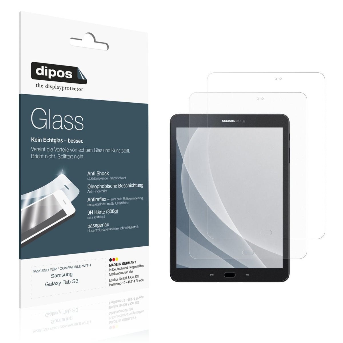 Matte Displayschutzfolie von dipos passend für Samsung Galaxy Tab S3, 9H kratzfest und blasenfrei montiert