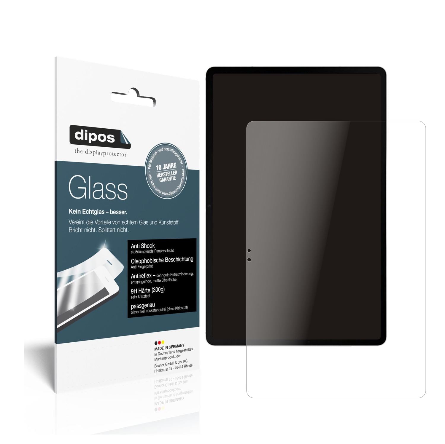 Matte Displayschutzfolie von dipos passend für Samsung Galaxy Tab S8 Plus, 9H kratzfest und blasenfrei montiert