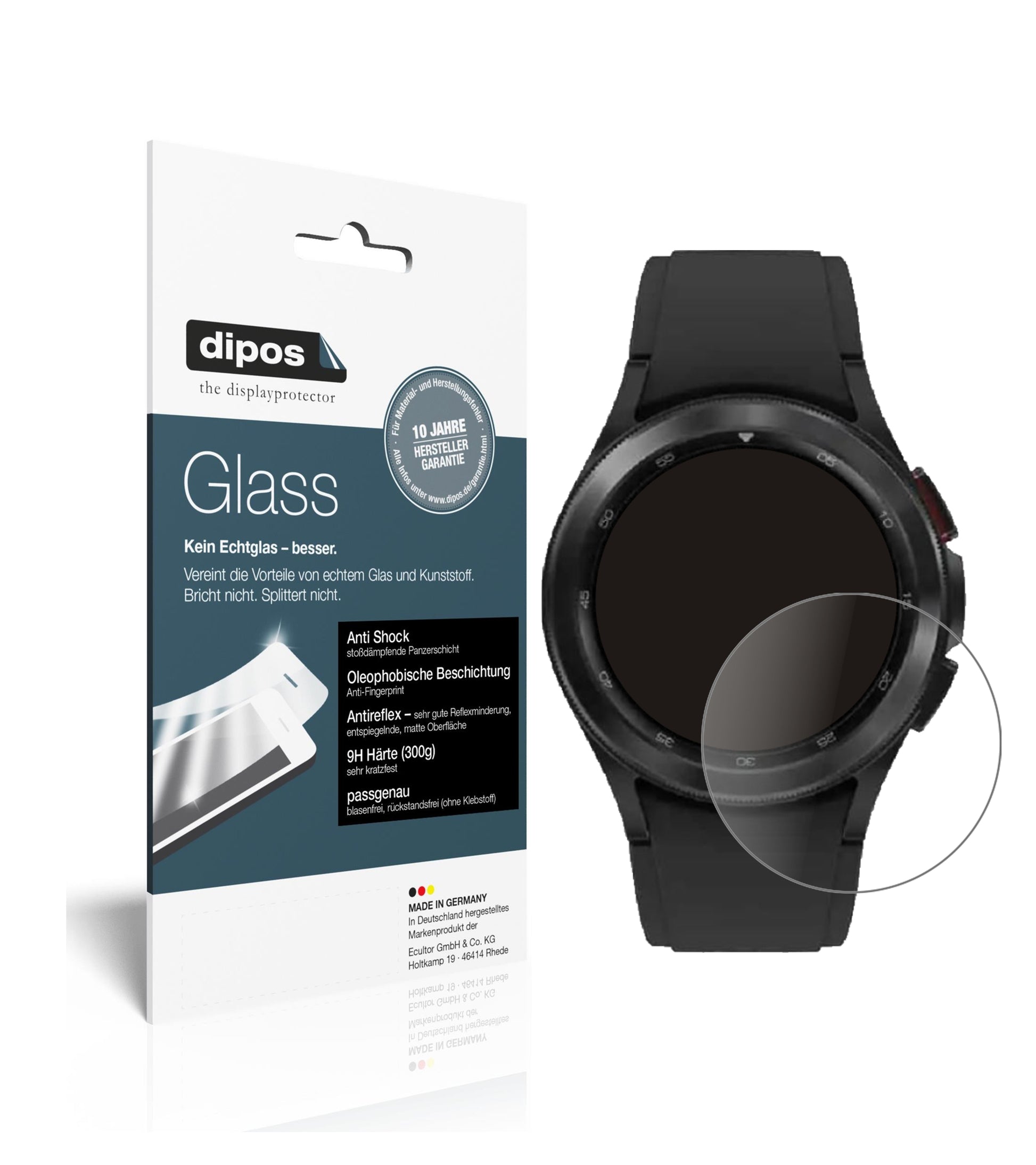 Matte Displayschutzfolie von dipos passend für Samsung Galaxy Watch 4 Classic (42 mm), 9H kratzfest und blasenfrei montiert
